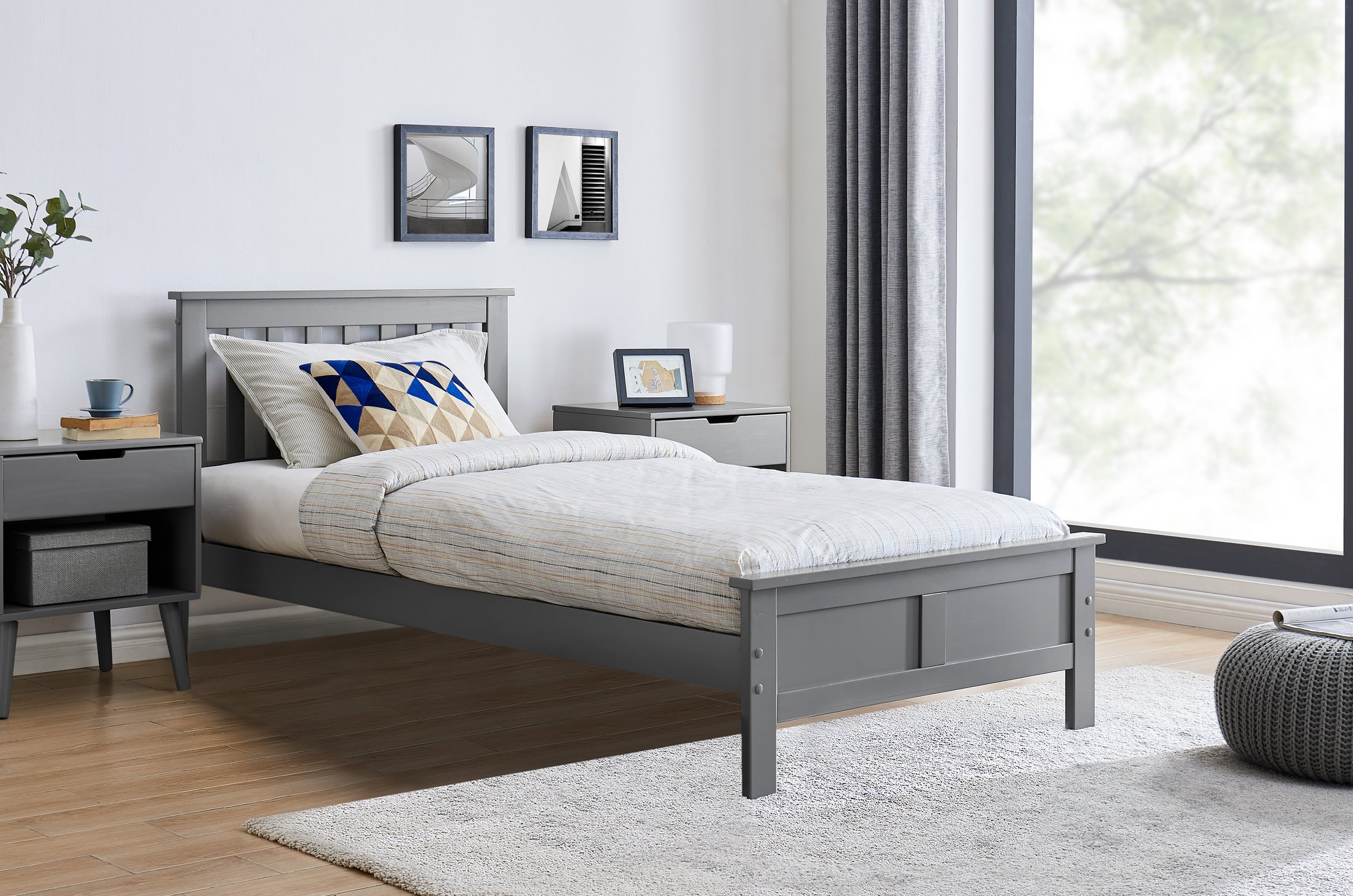 AZURE White Grey Wooden SINGLE/DOUBLE/KING Bed Frame Storage Drawers ...