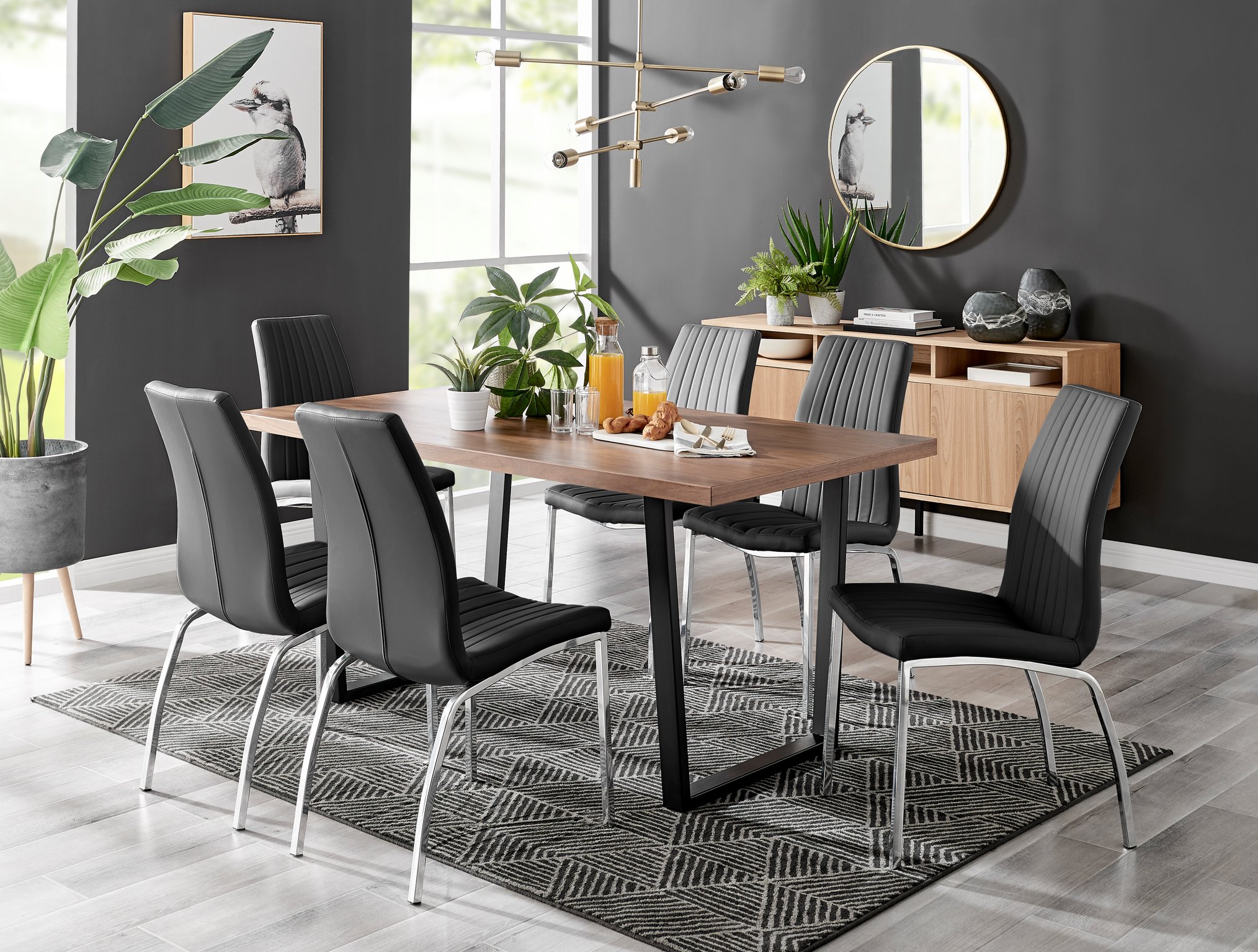 Black leather best sale table chairs