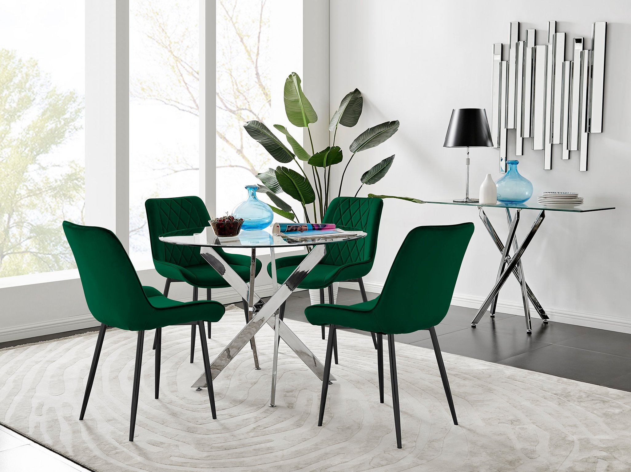 NOVARA Chrome Round Glass Dining Table and 4 Luxury Velvet Dining Chairs - Picture 105 of 248