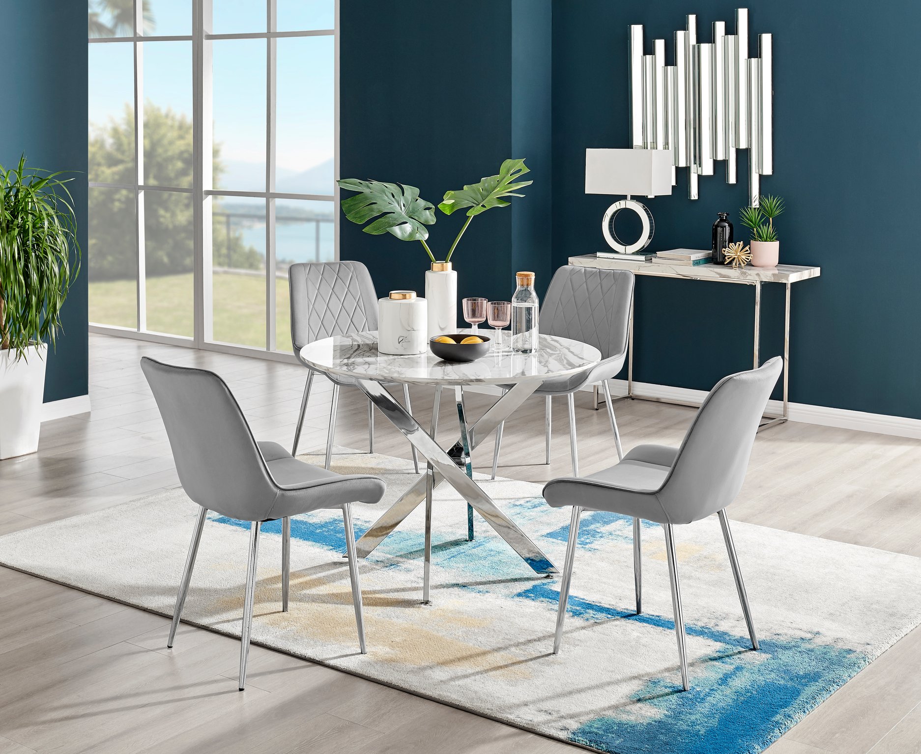 Novara White Marble Round Dining Table 100cm and Pesaro