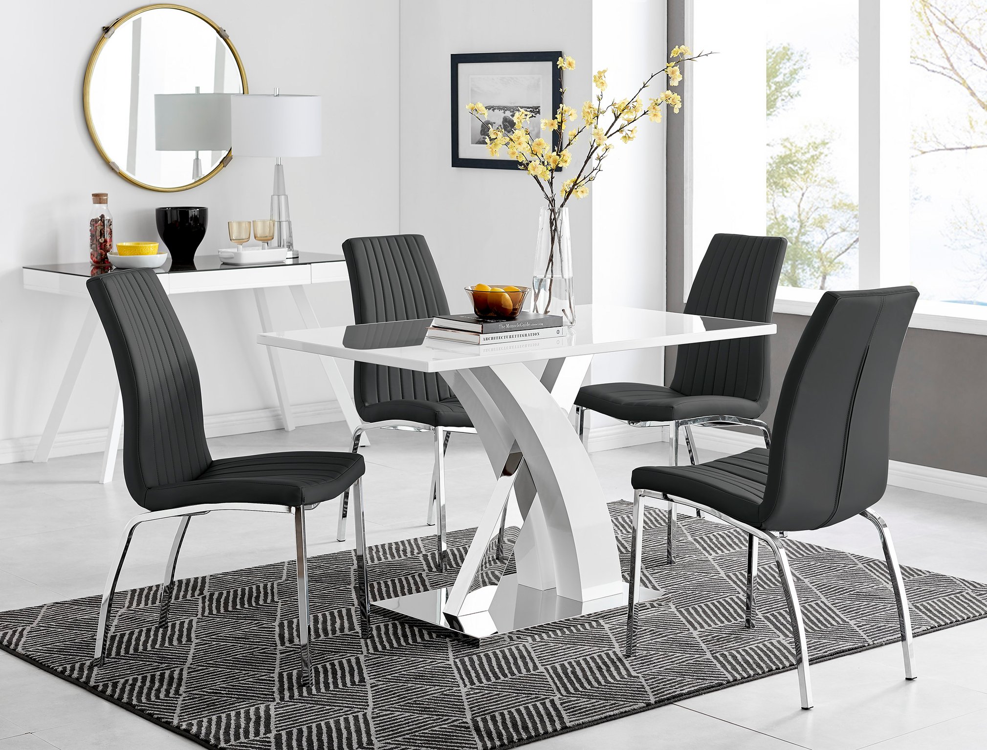 ATLANTA 4 White High Gloss Chrome Dining Table and 4 Faux Leather Dining Chairs - Picture 95 of 330