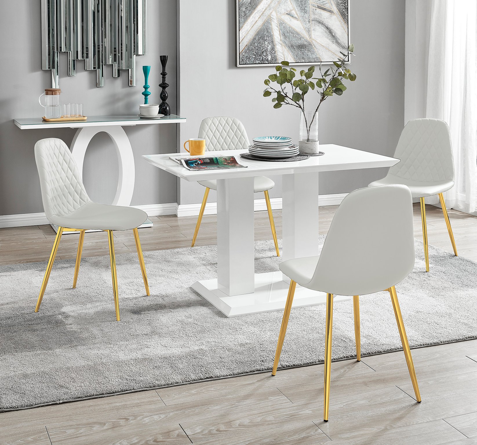 IMPERIA White High Gloss Dining Table & 4 Faux Leather Corona Dinning Chairs - Picture 40 of 116
