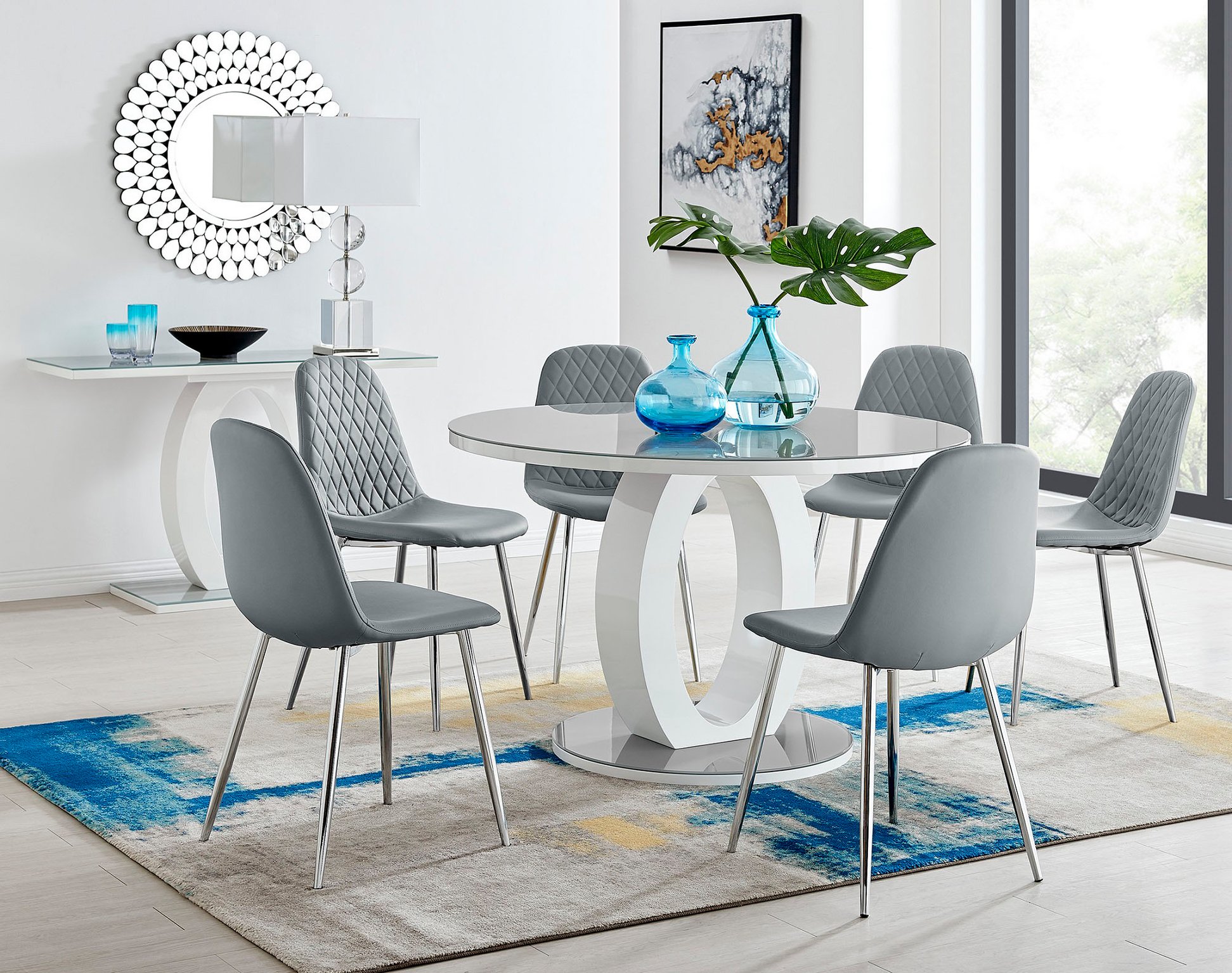 grey gloss round dining table