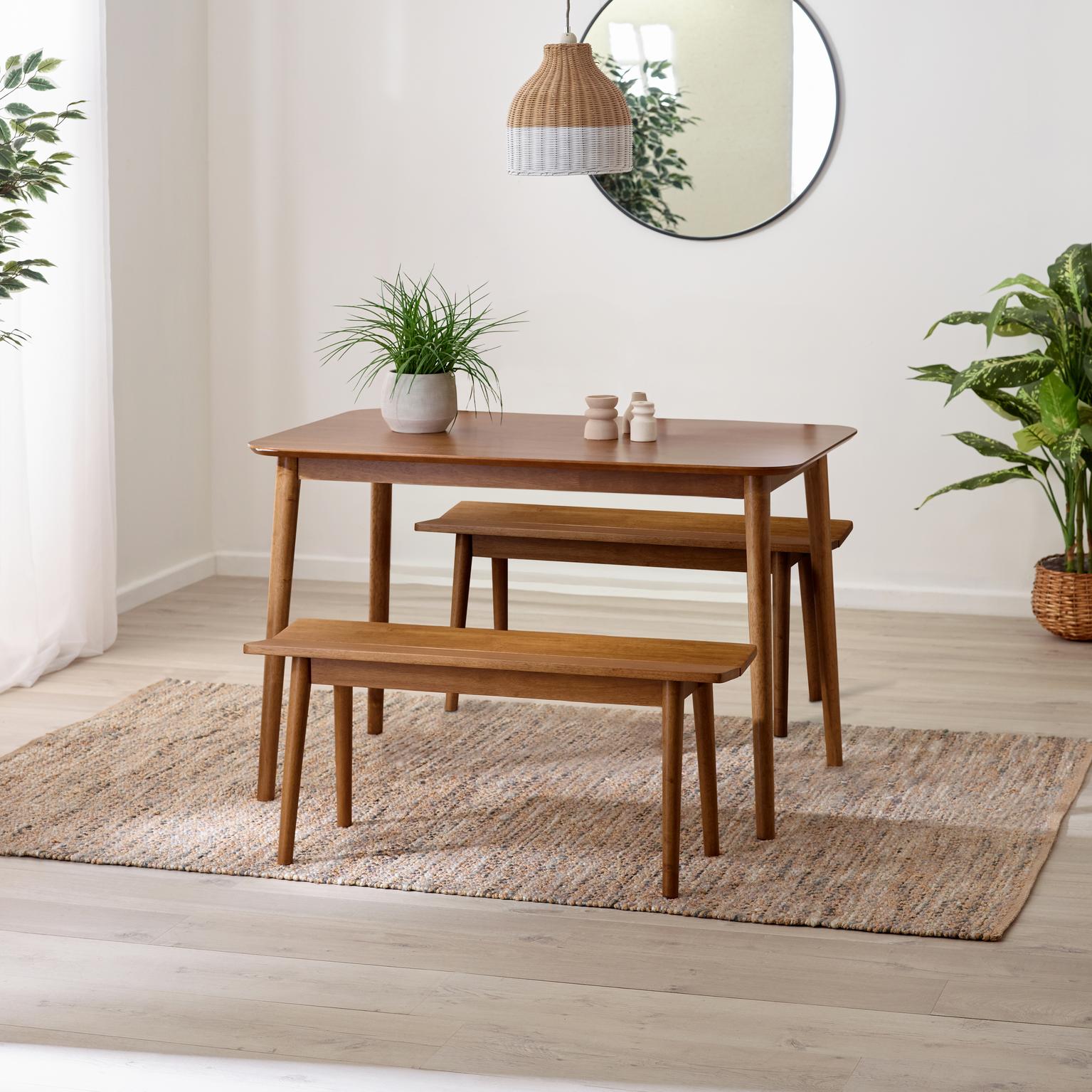 Lynton Small Wooden Rustic Dining Table & 2 Benches - Picture 15 of 26