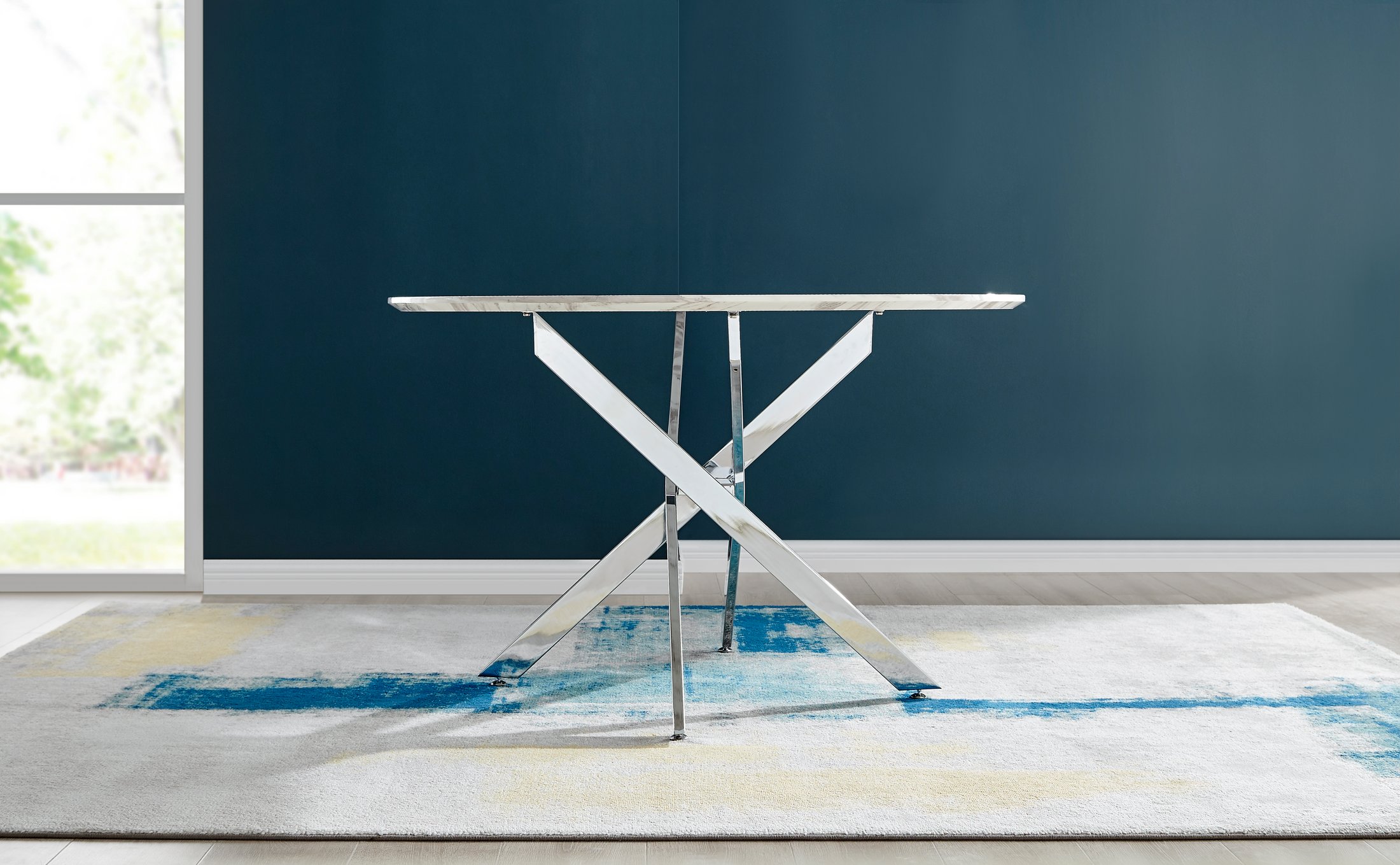Novara White Marble Round Dining Table 120cm and 4 Milan Chairs Furniture Set - Picture 7 of 60