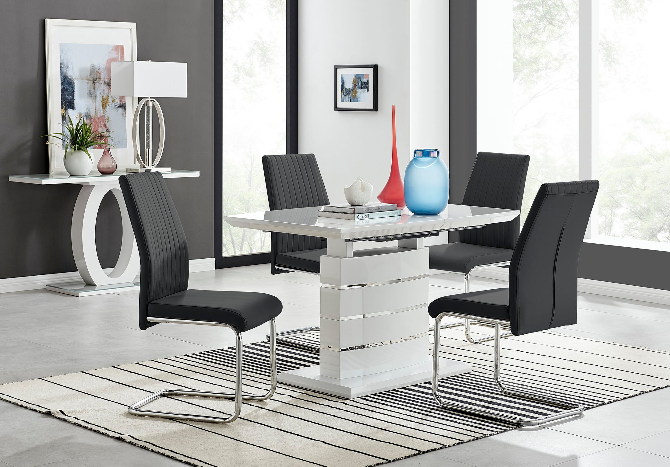 RENATO 120cm White Gloss Extending Dining Table &4/6 Faux Leather Lorenzo Chairs - Picture 61 of 118