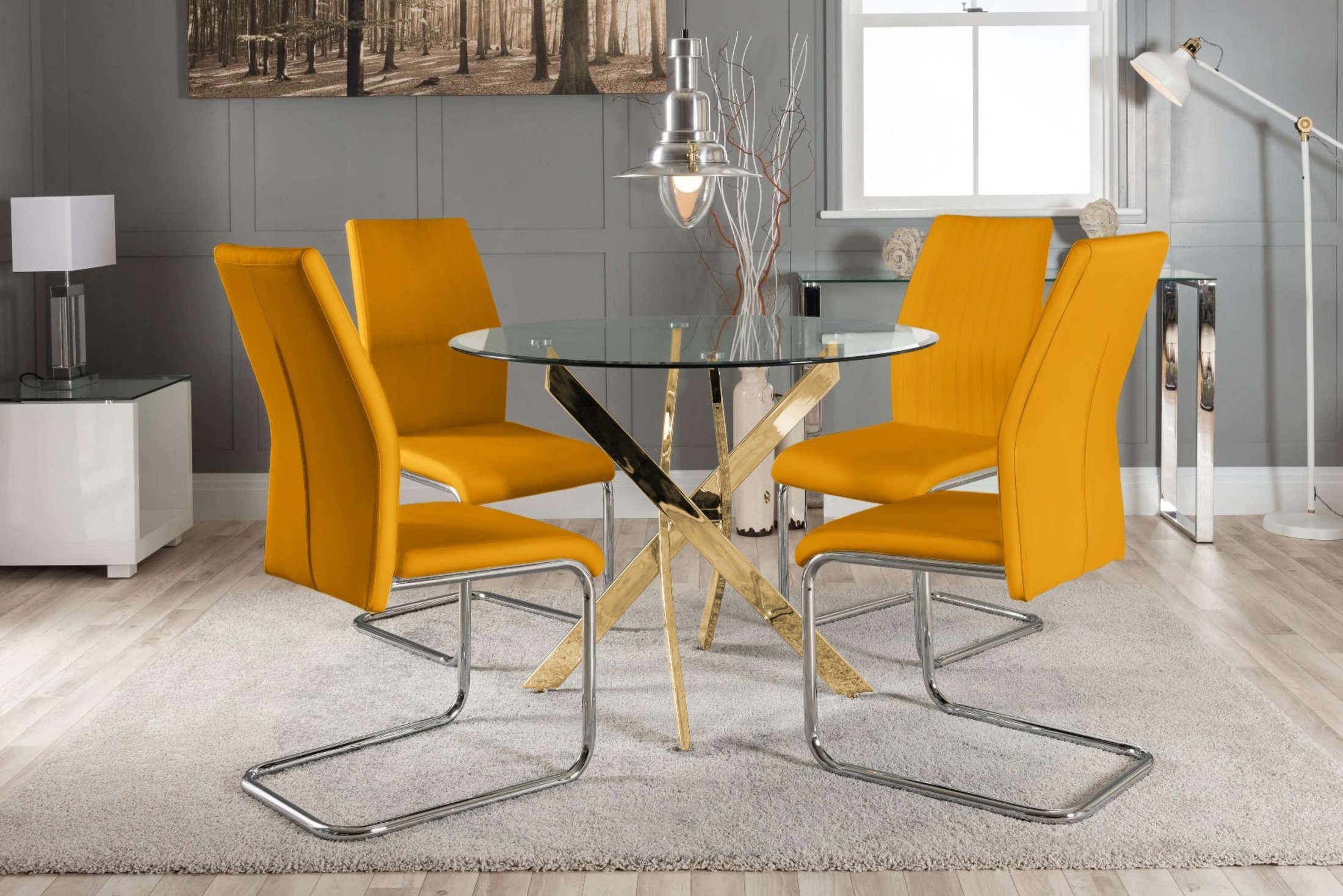 NOVARA Gold Round Tempered Glass Dining Table And 4 Faux Leather Dining Chairs - Picture 274 of 410