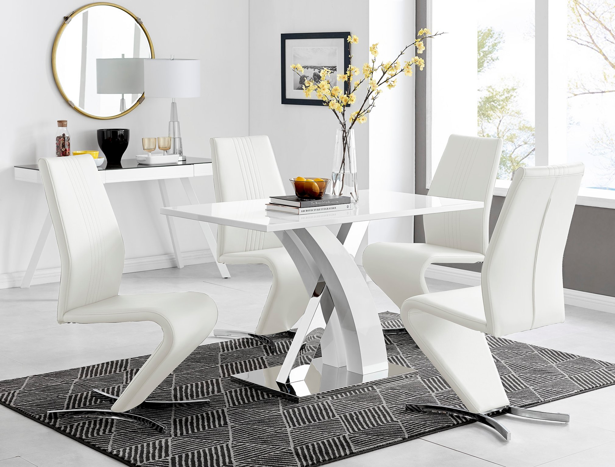 ATLANTA 4 White High Gloss Chrome Dining Table and 4 Faux Leather Dining Chairs - Picture 275 of 330
