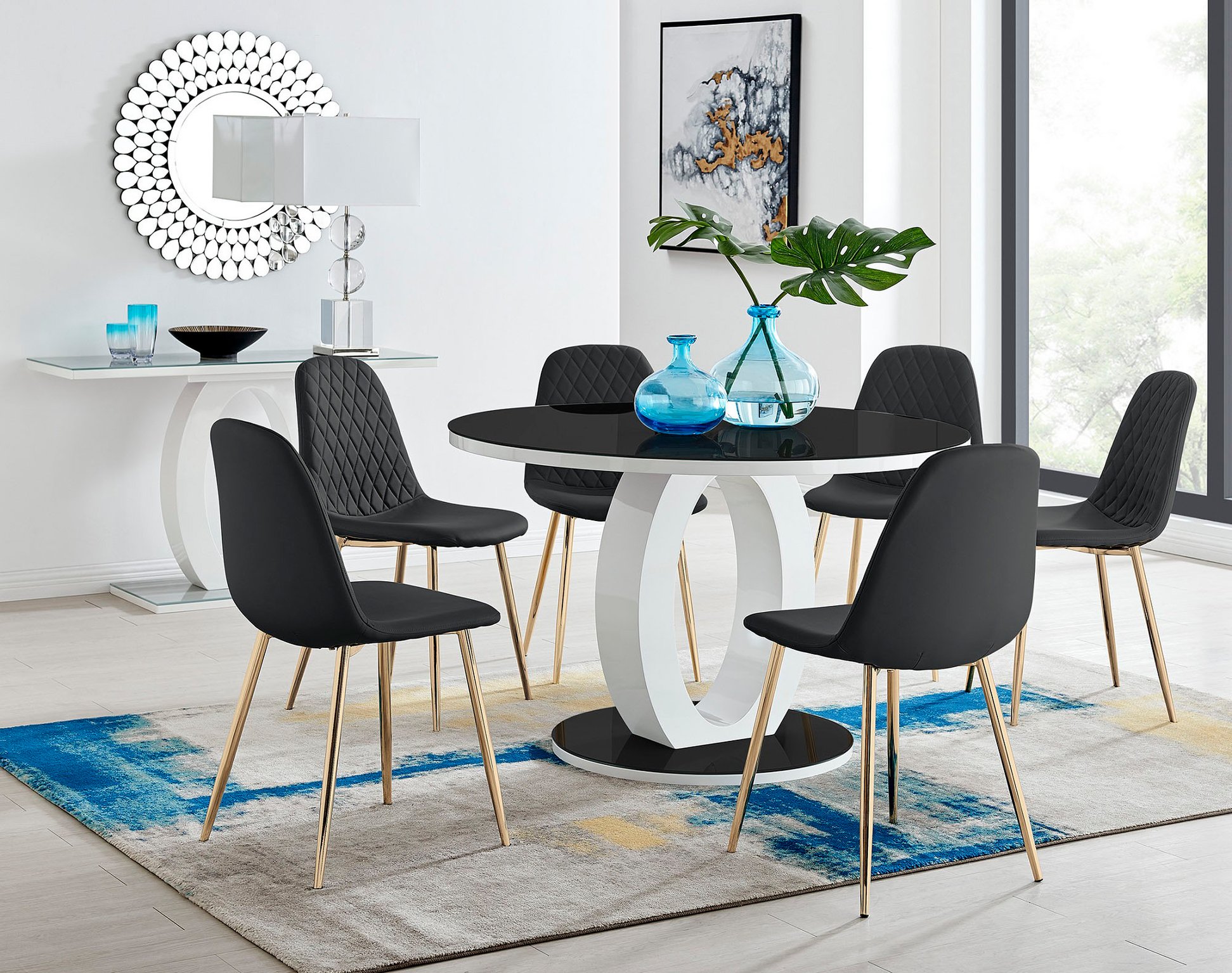 Black and white round dining set sale
