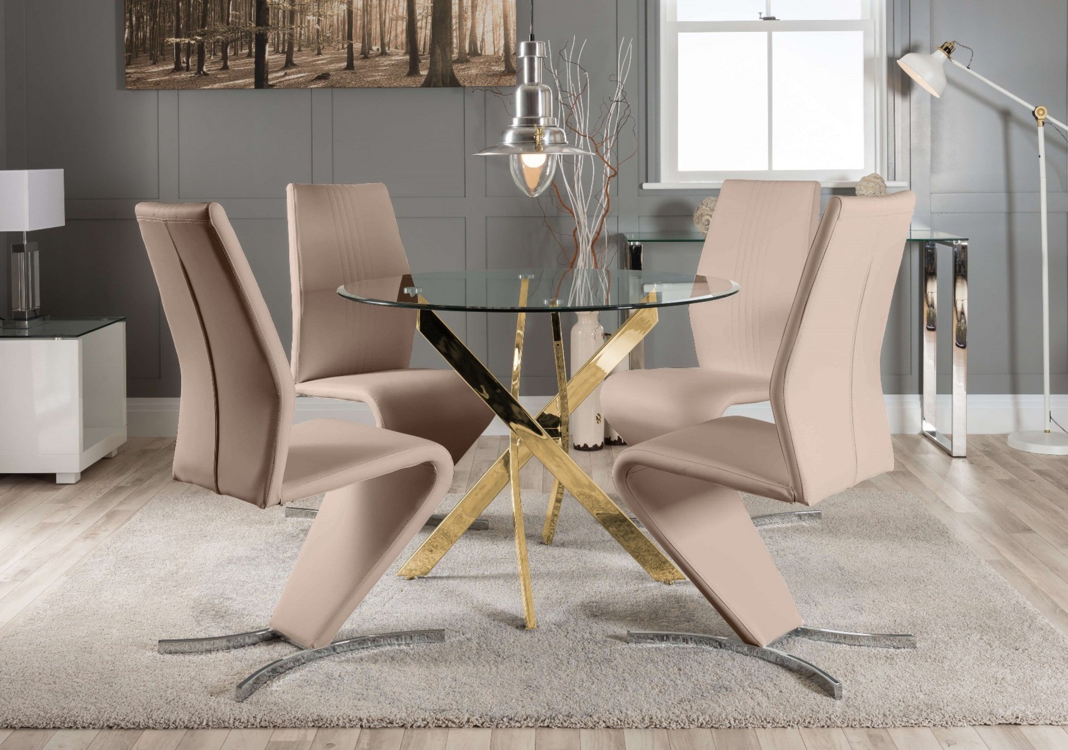NOVARA Gold Round Tempered Glass Dining Table And 4 Faux Leather Dining Chairs - Picture 346 of 410