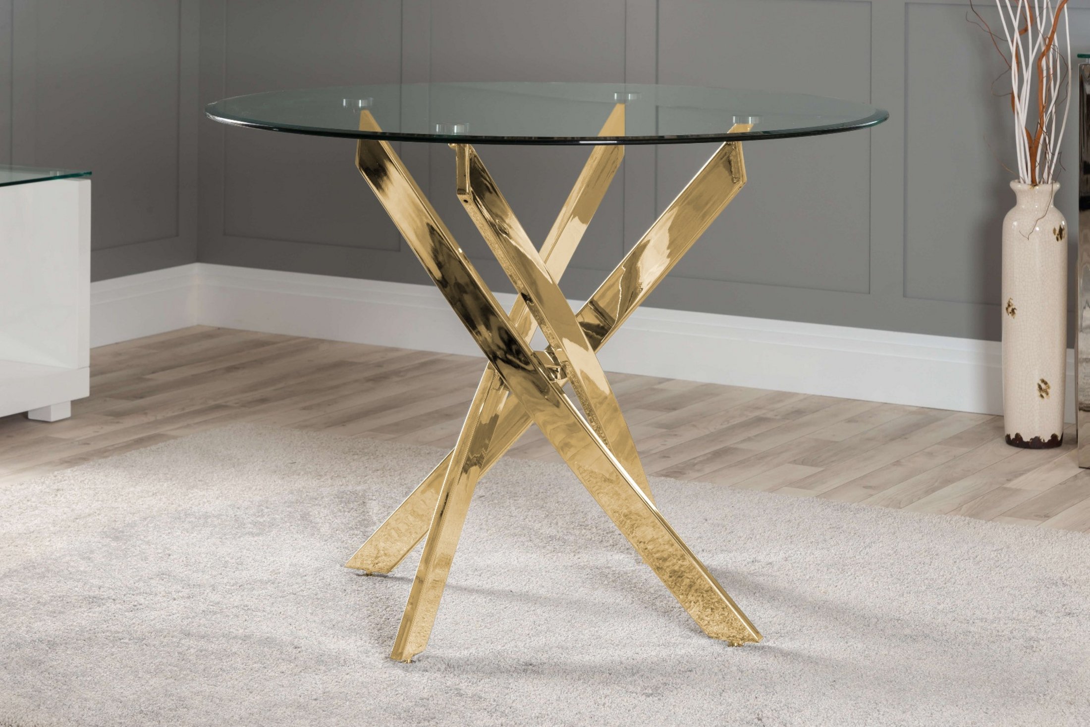 NOVARA Gold Round Tempered Glass Dining Table And 4 Faux Leather Dining Chairs - Picture 264 of 410