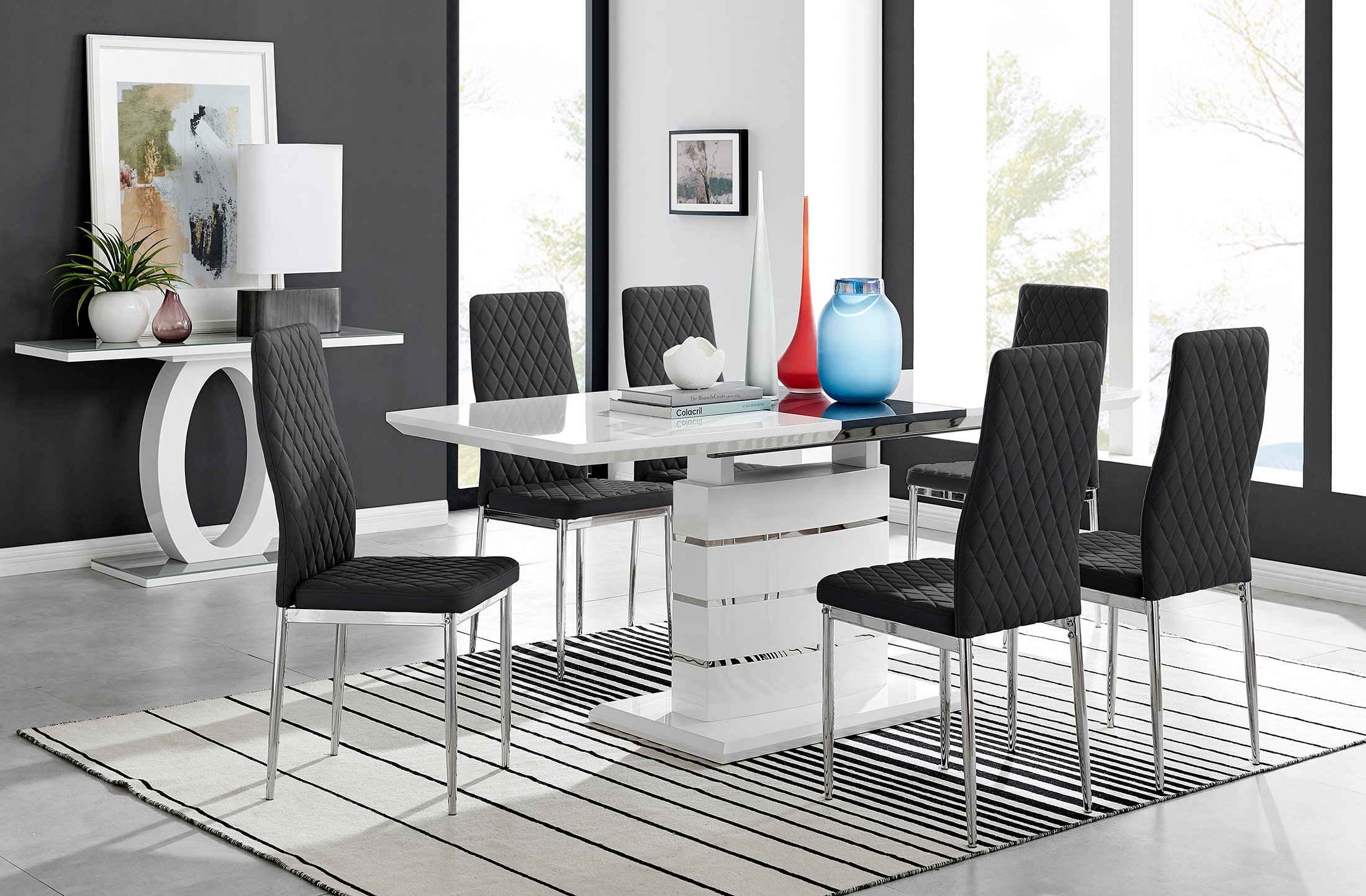 RENATO White Gloss Chrome Extending Dining Table &6/8 Faux Leather Dining Chairs - Picture 433 of 601