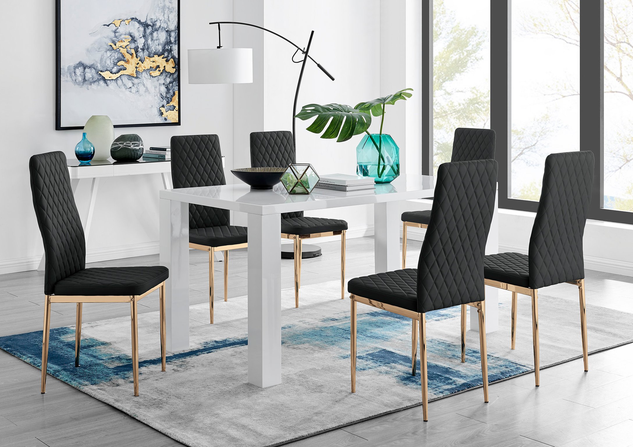 PIVERO White High Gloss Dining Table & 6 Faux Leather Milan Chairs - Picture 63 of 148