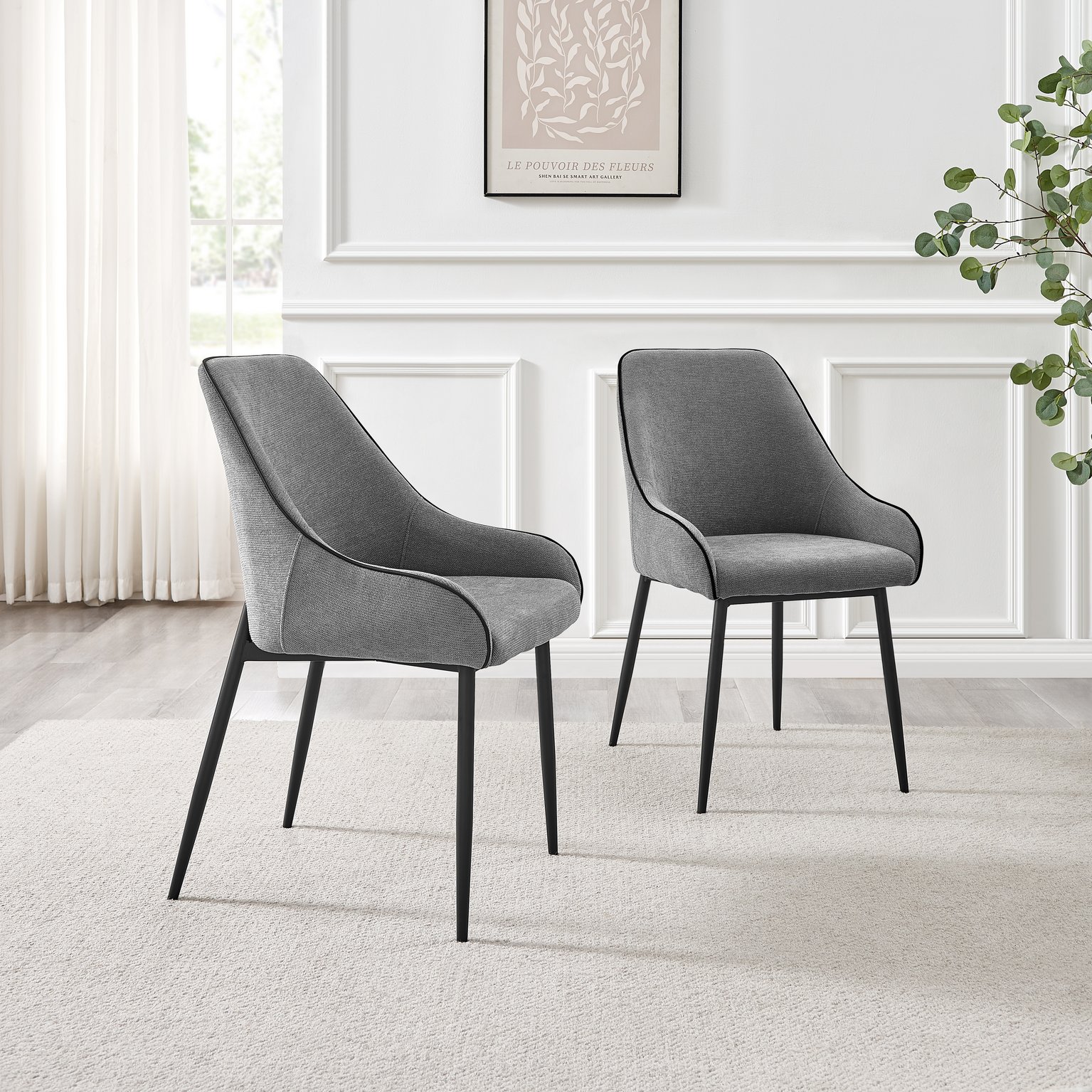 Novara Black Top Dining Table & 6 Beaumont Fabric Chairs - Picture 9 of 26