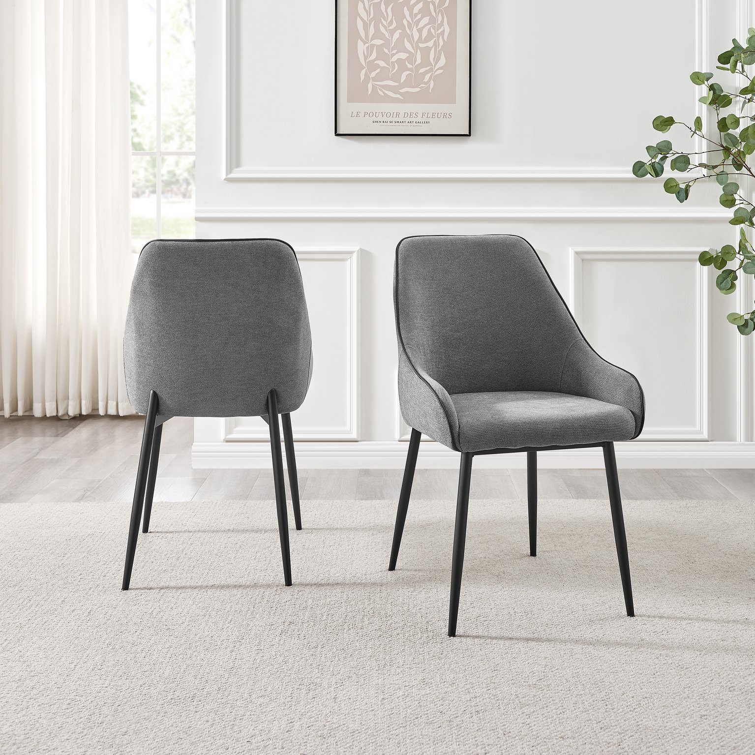 Novara Black Top Dining Table & 6 Beaumont Fabric Chairs - Picture 10 of 26