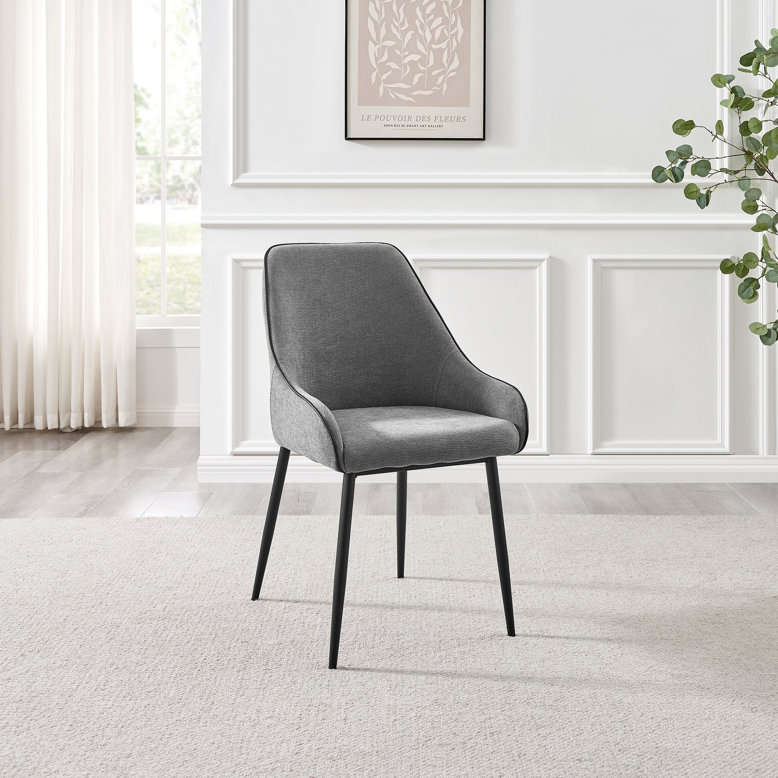 Novara Black Top Dining Table & 6 Beaumont Fabric Chairs - Picture 11 of 26