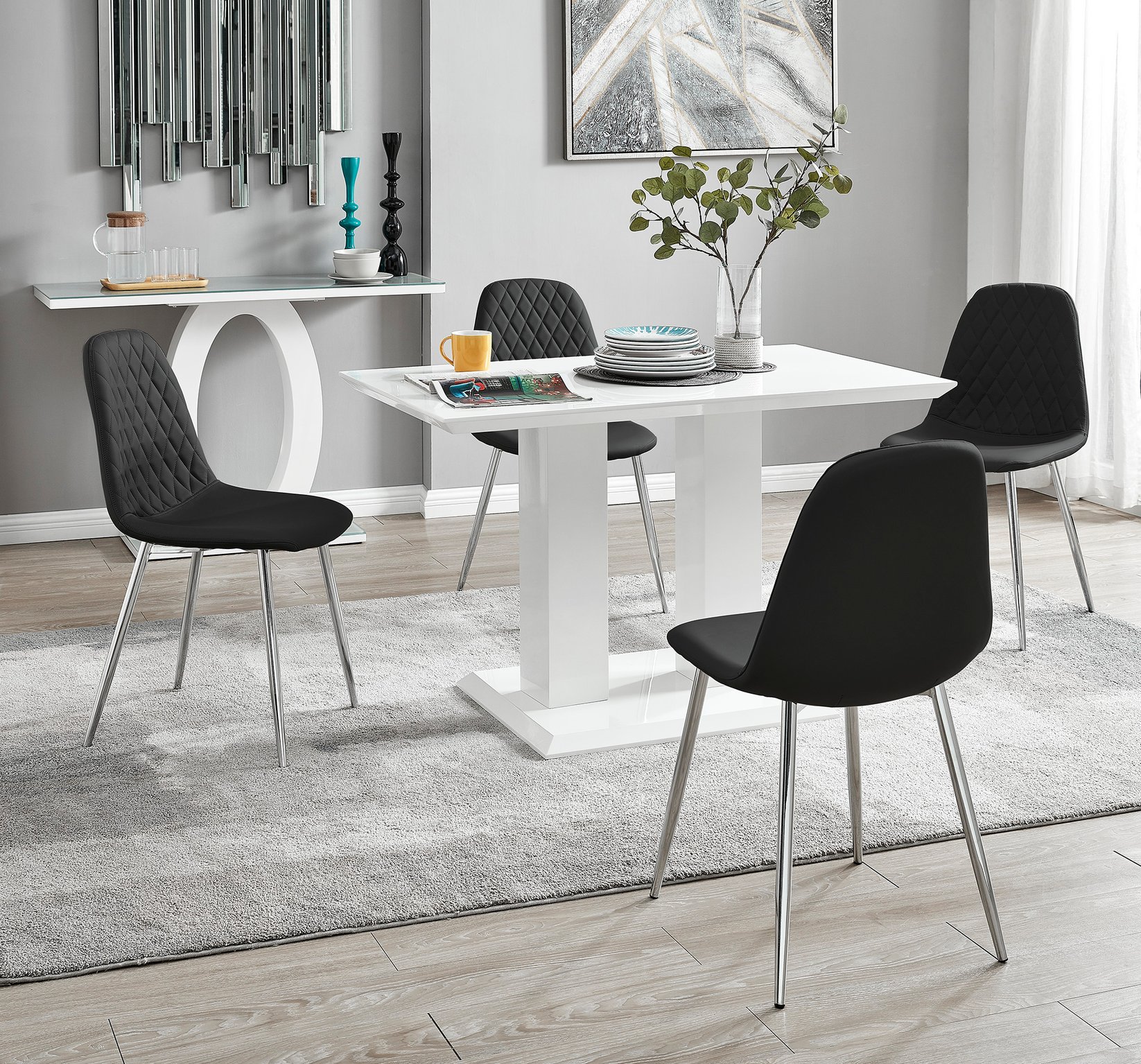IMPERIA White High Gloss Dining Table & 4 Faux Leather Corona Dinning Chairs - Picture 12 of 116