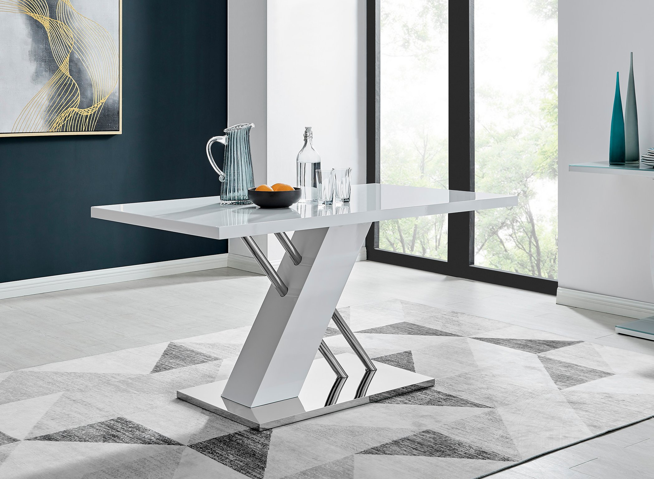 SORRENTO White High Gloss Chrome Dining Table and 6 Faux Leather Willow Chairs - Picture 16 of 59