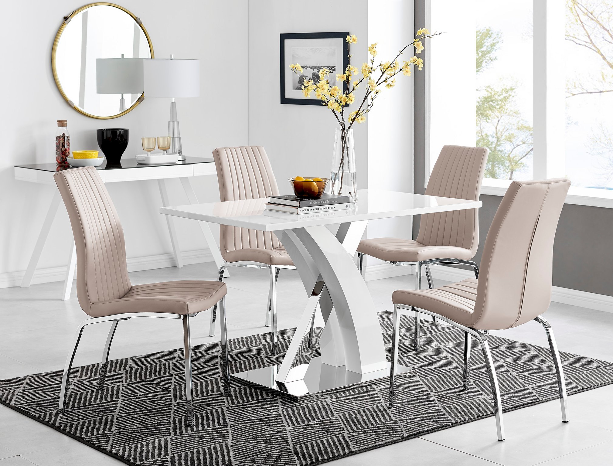ATLANTA 4 White High Gloss Chrome Dining Table and 4 Faux Leather Dining Chairs - Picture 83 of 330