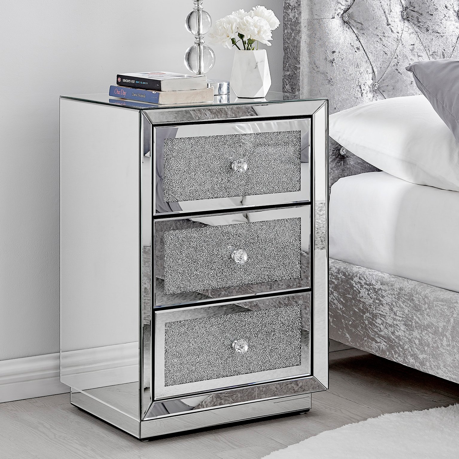 Amazon.com: Muiity Mirrored Nightstand with Drawer, Glass