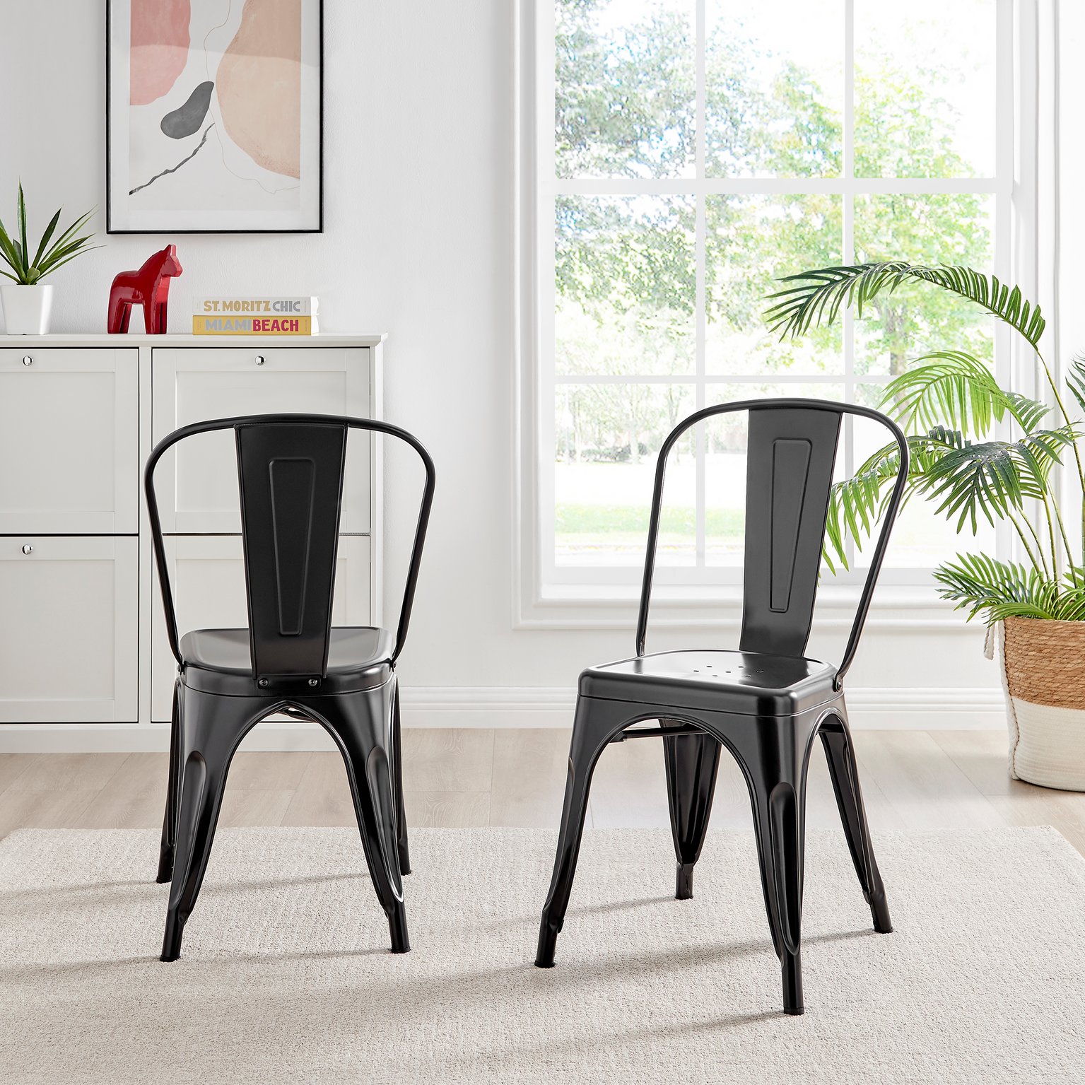 Cotswold Oak Wood Top Black Leg Dining Table & 4 Colton Metal Chairs - Picture 34 of 72