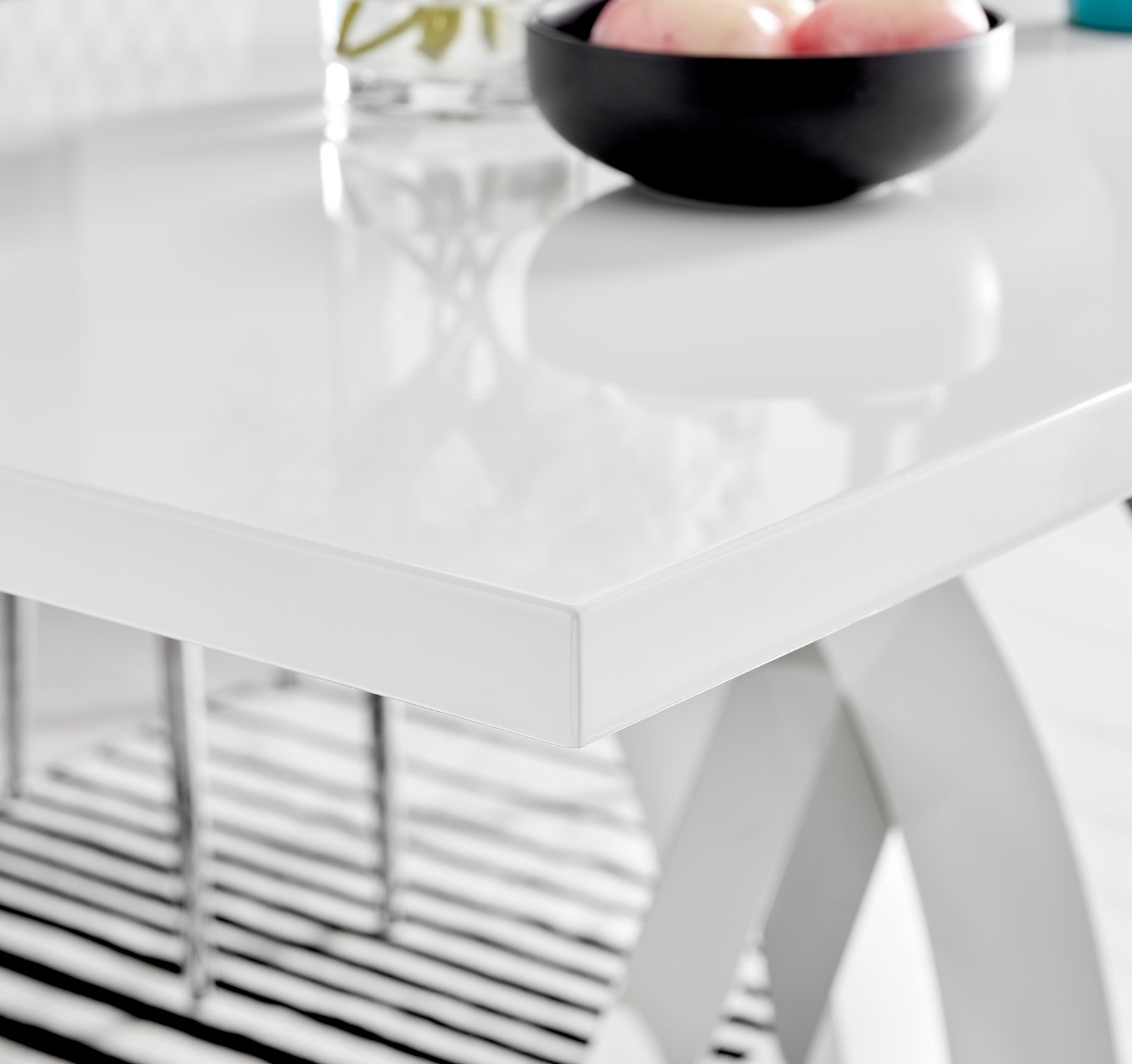 ATLANTA White High Gloss and Chrome Dining Table & 6 Faux Leather Murano Chairs - Picture 17 of 49