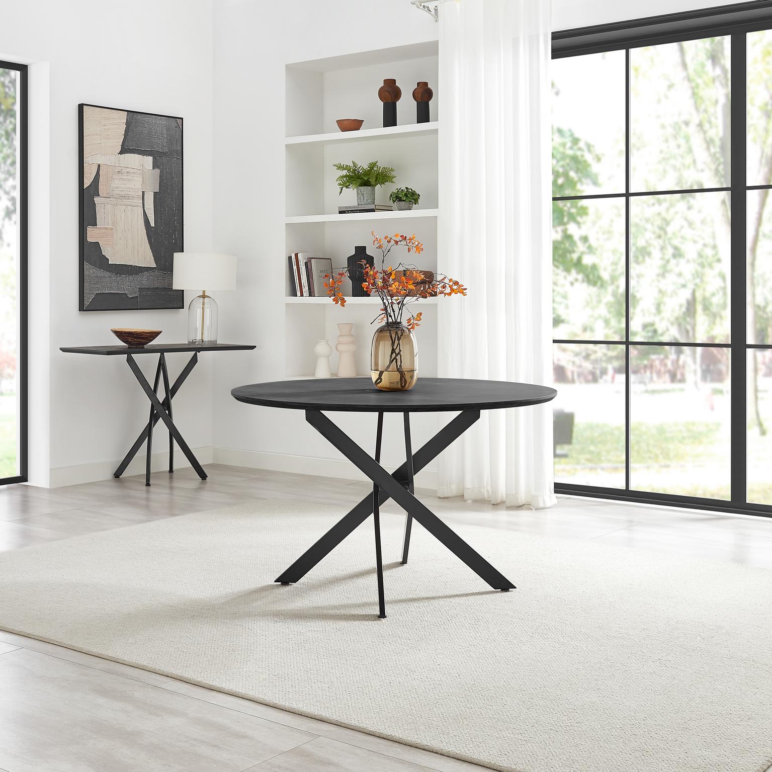 Novara Black Top Dining Table & 6 Beaumont Fabric Chairs - Picture 4 of 26