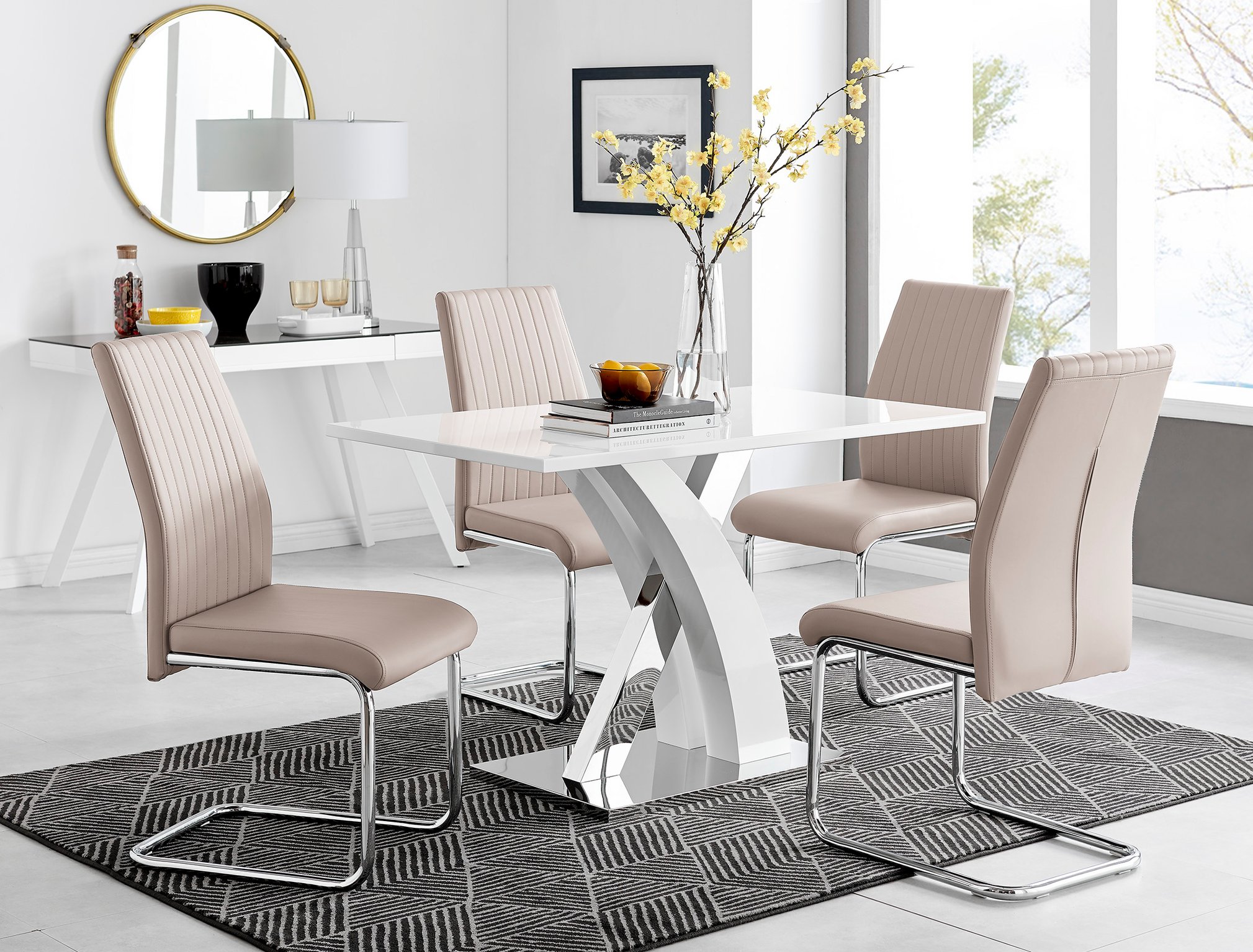 ATLANTA 4 White High Gloss Chrome Dining Table and 4 Faux Leather Dining Chairs - Picture 191 of 330