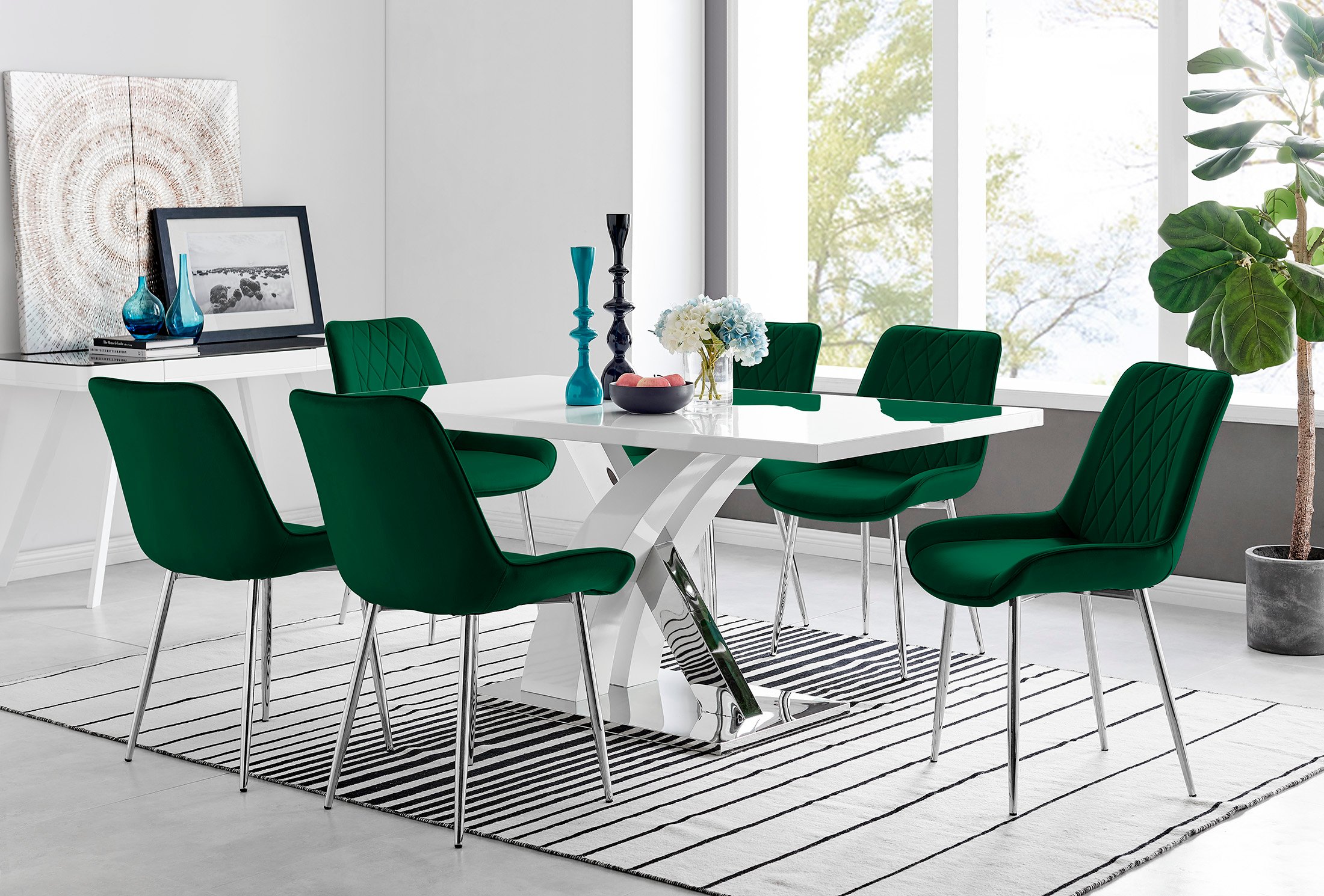ATLANTA White High Gloss and Chrome Dining Table & 6 Faux Leather Pesaro Chairs - Picture 144 of 251