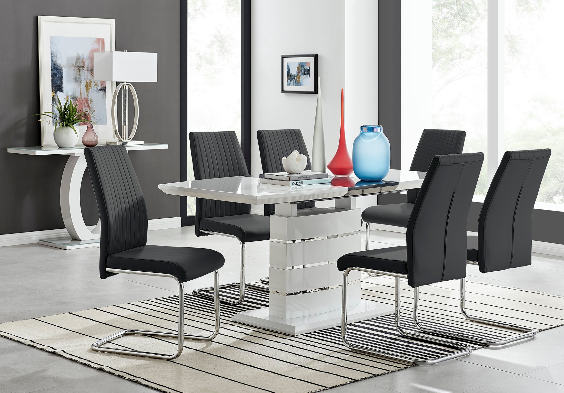 white gloss dining table grey chairs