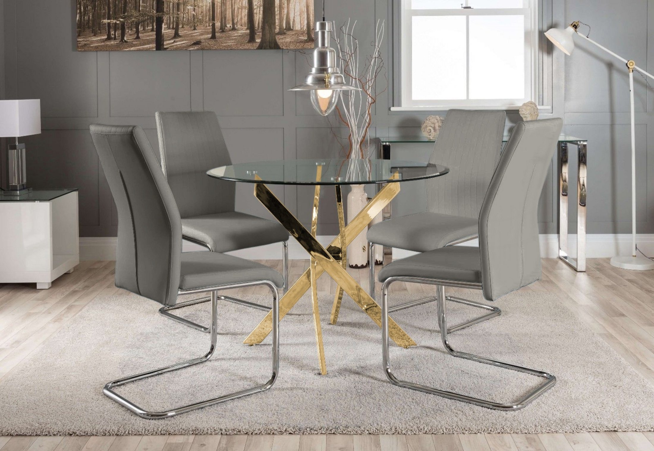 NOVARA Gold Round Tempered Glass Dining Table And 4 Faux Leather Dining Chairs - Picture 251 of 410