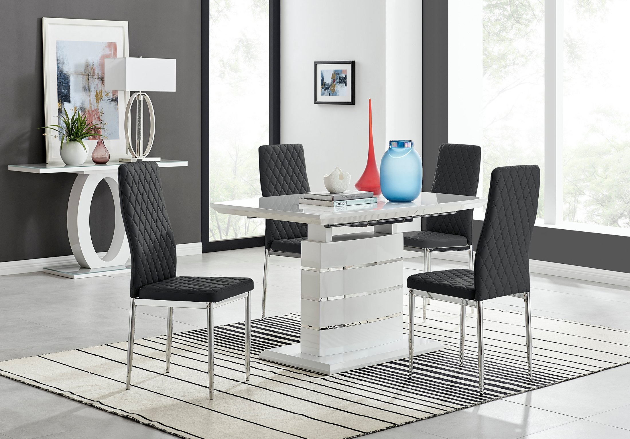 dining table and 4 chairs white gloss