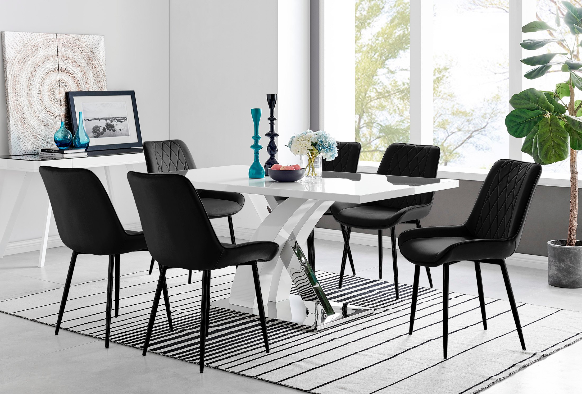 ATLANTA White High Gloss and Chrome Dining Table & 6 Faux Leather Pesaro Chairs - Picture 12 of 251