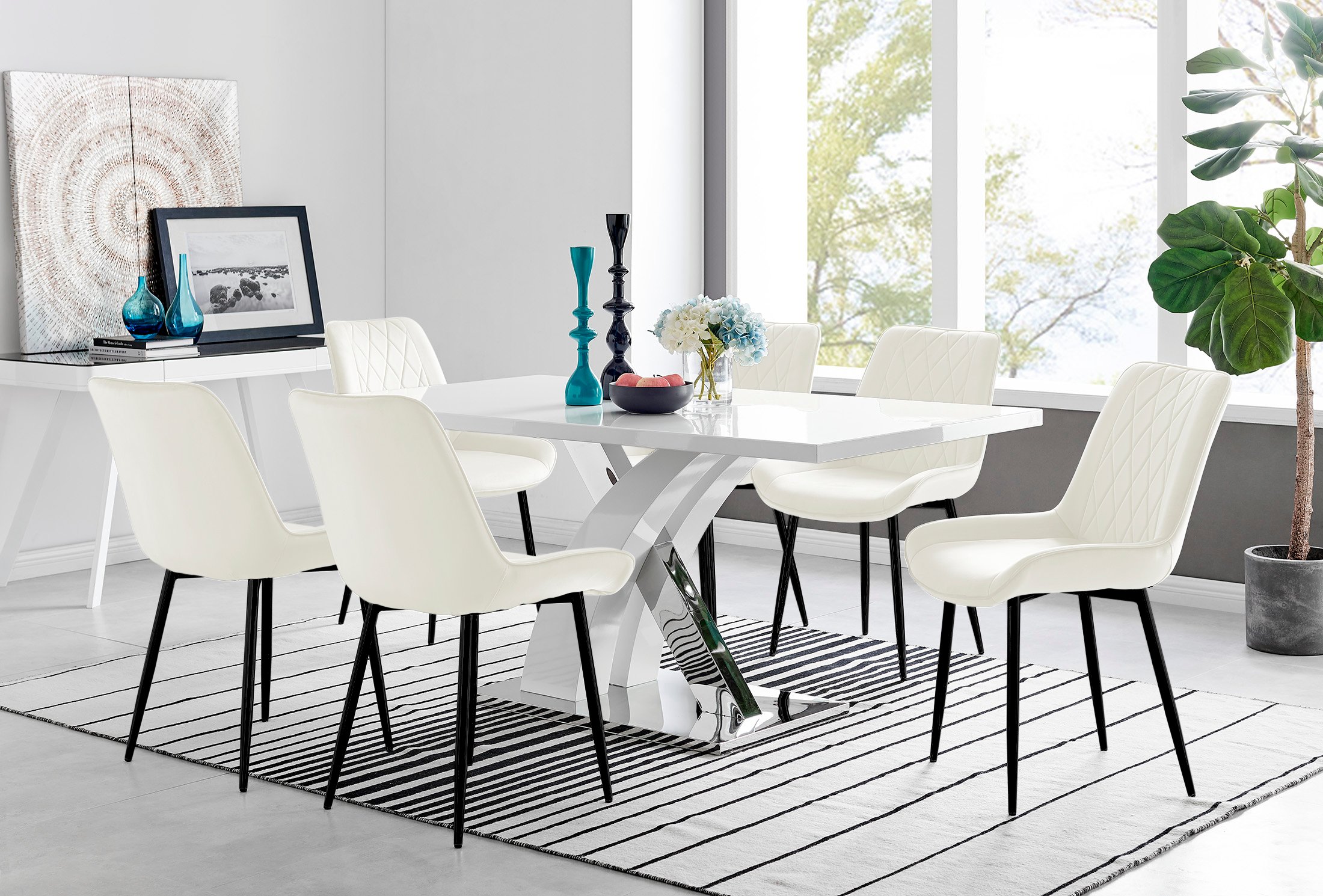 ATLANTA White High Gloss and Chrome Dining Table & 6 Faux Leather Pesaro Chairs - Picture 84 of 251