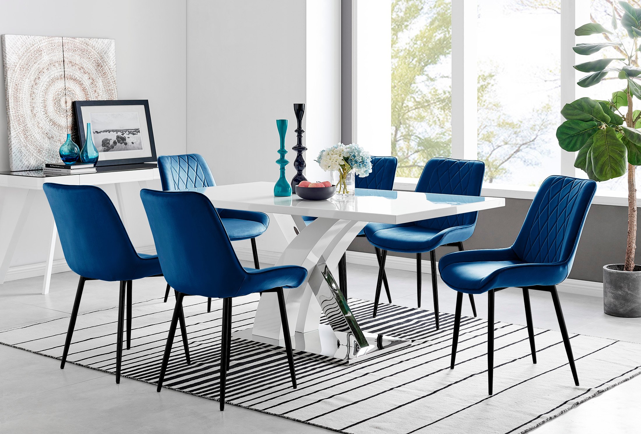 ATLANTA White High Gloss and Chrome Dining Table & 6 Faux Leather Pesaro Chairs - Picture 216 of 251