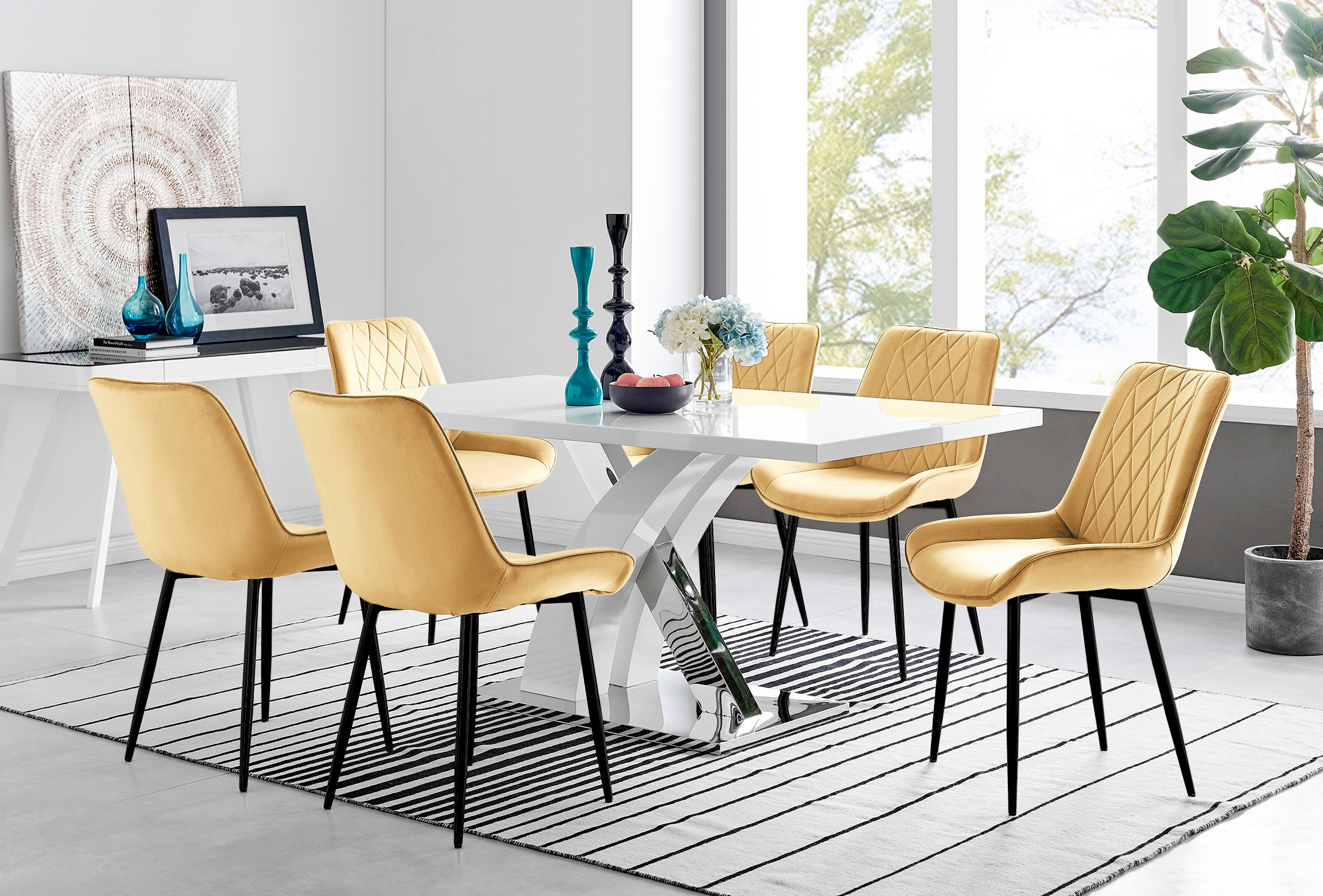 ATLANTA White High Gloss and Chrome Dining Table & 6 Faux Leather Pesaro Chairs - Picture 192 of 251