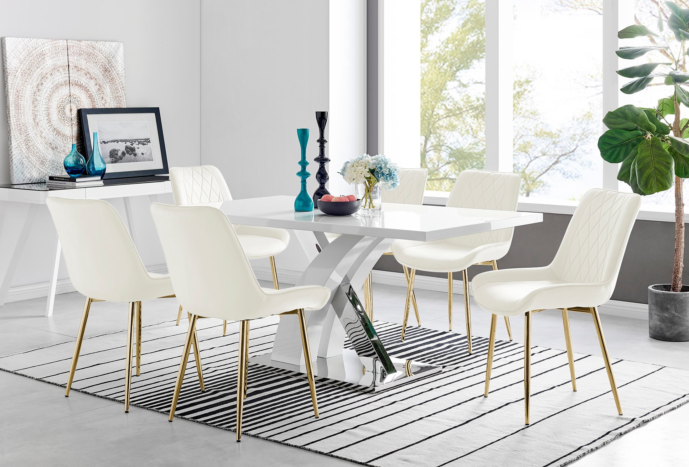ATLANTA White High Gloss and Chrome Dining Table & 6 Faux Leather Pesaro Chairs - Picture 96 of 251