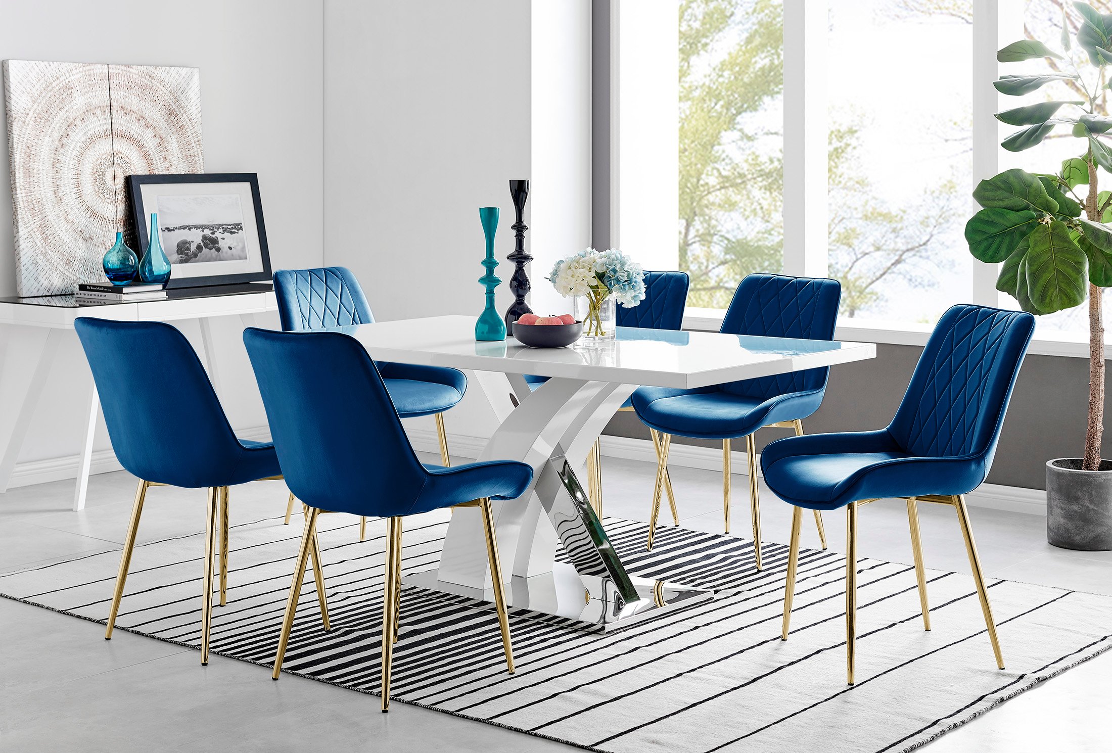 ATLANTA White High Gloss and Chrome Dining Table & 6 Faux Leather Pesaro Chairs - Picture 228 of 251