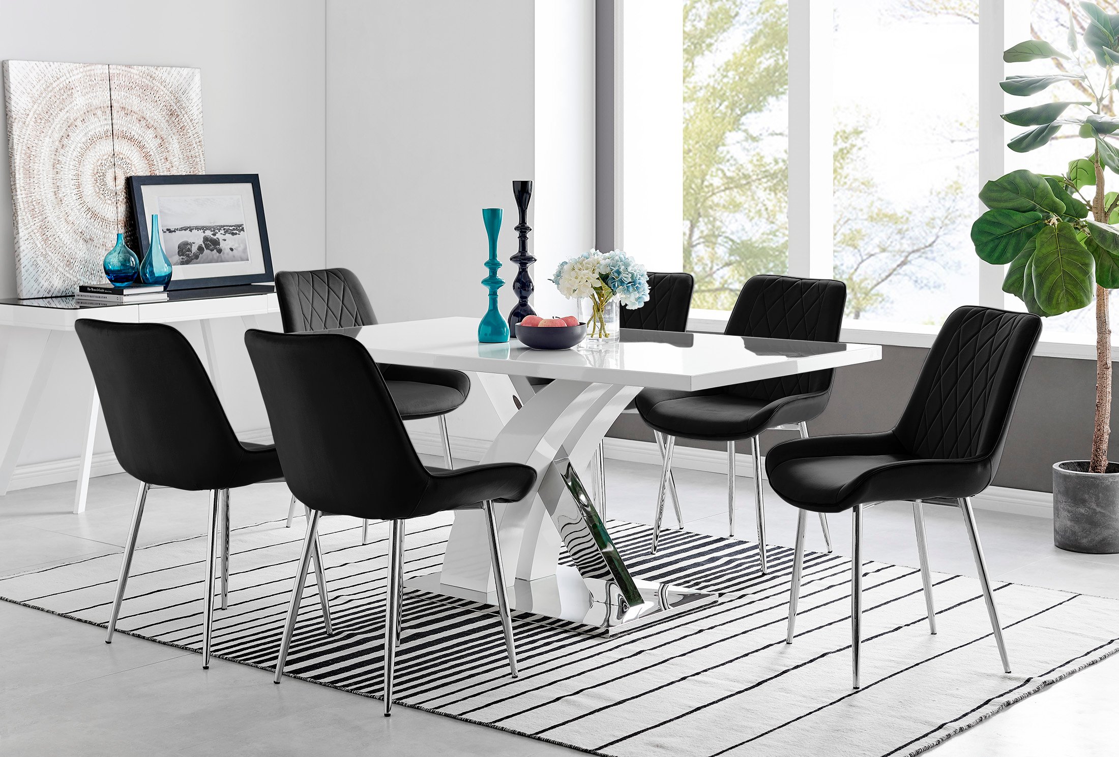ATLANTA White High Gloss and Chrome Dining Table & 6 Faux Leather Pesaro Chairs - Picture 36 of 251
