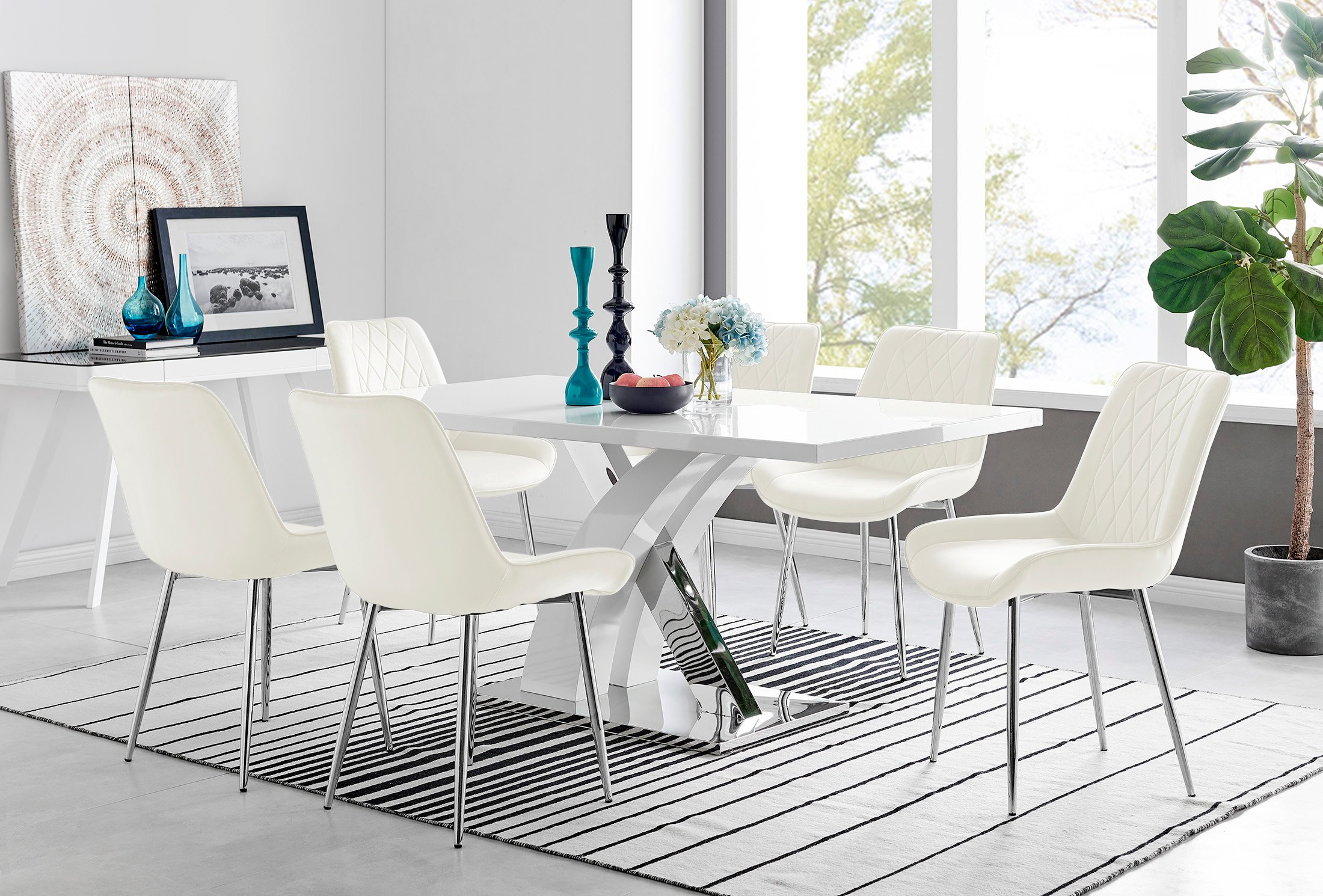 ATLANTA White High Gloss and Chrome Dining Table & 6 Faux Leather Pesaro Chairs - Picture 108 of 251