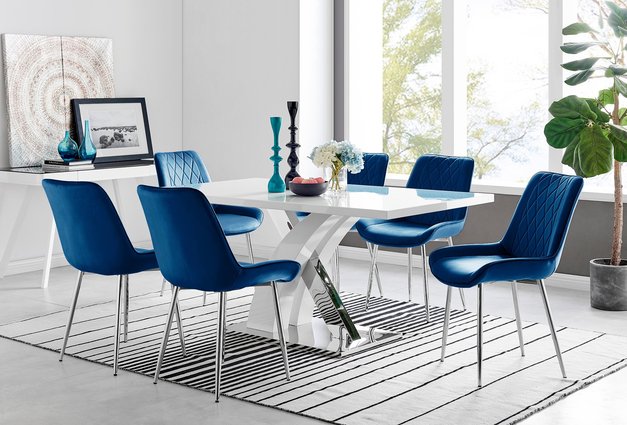 ATLANTA White High Gloss and Chrome Dining Table & 6 Faux Leather Pesaro Chairs - Picture 240 of 251