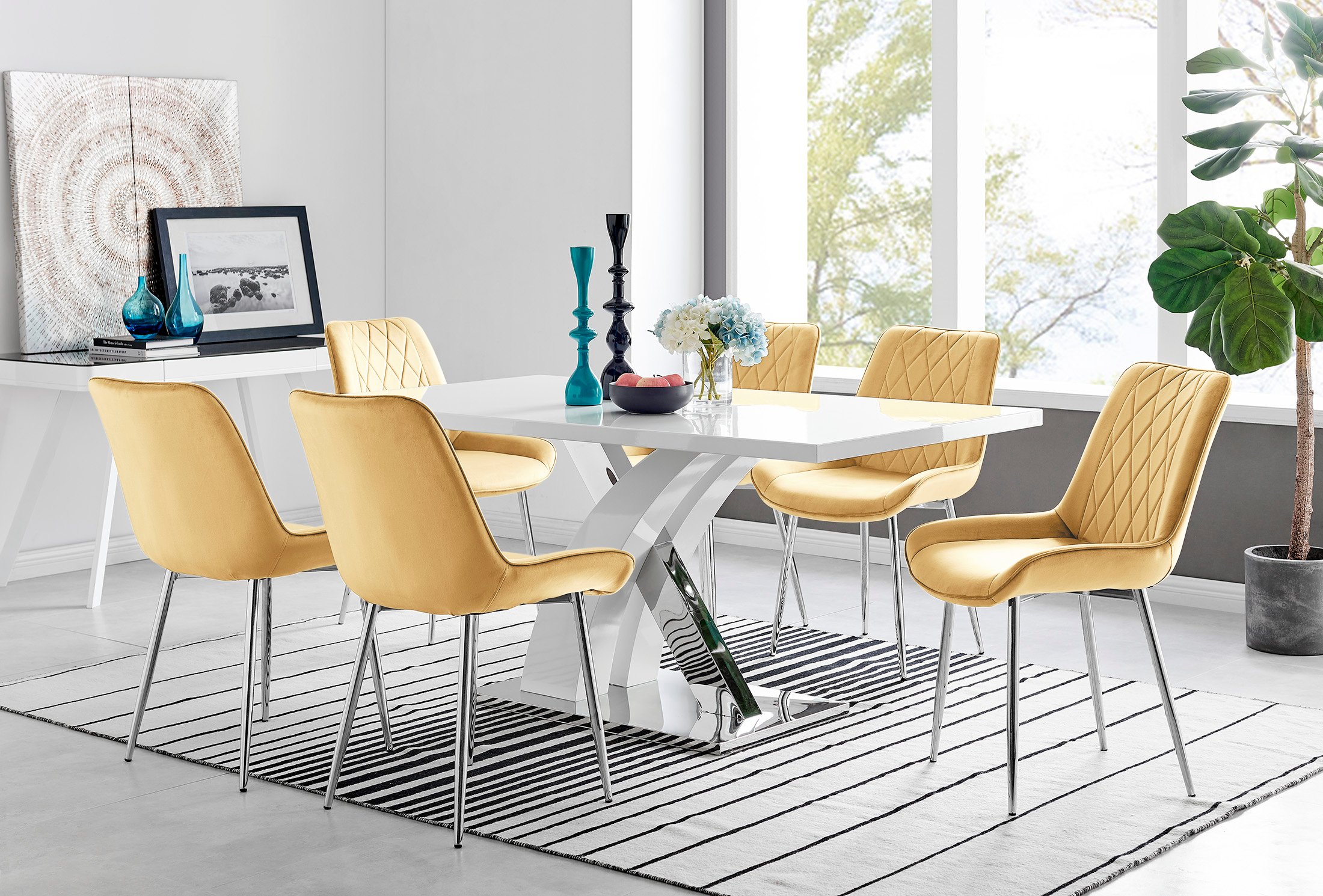 ATLANTA White High Gloss and Chrome Dining Table & 6 Faux Leather Pesaro Chairs - Picture 204 of 251
