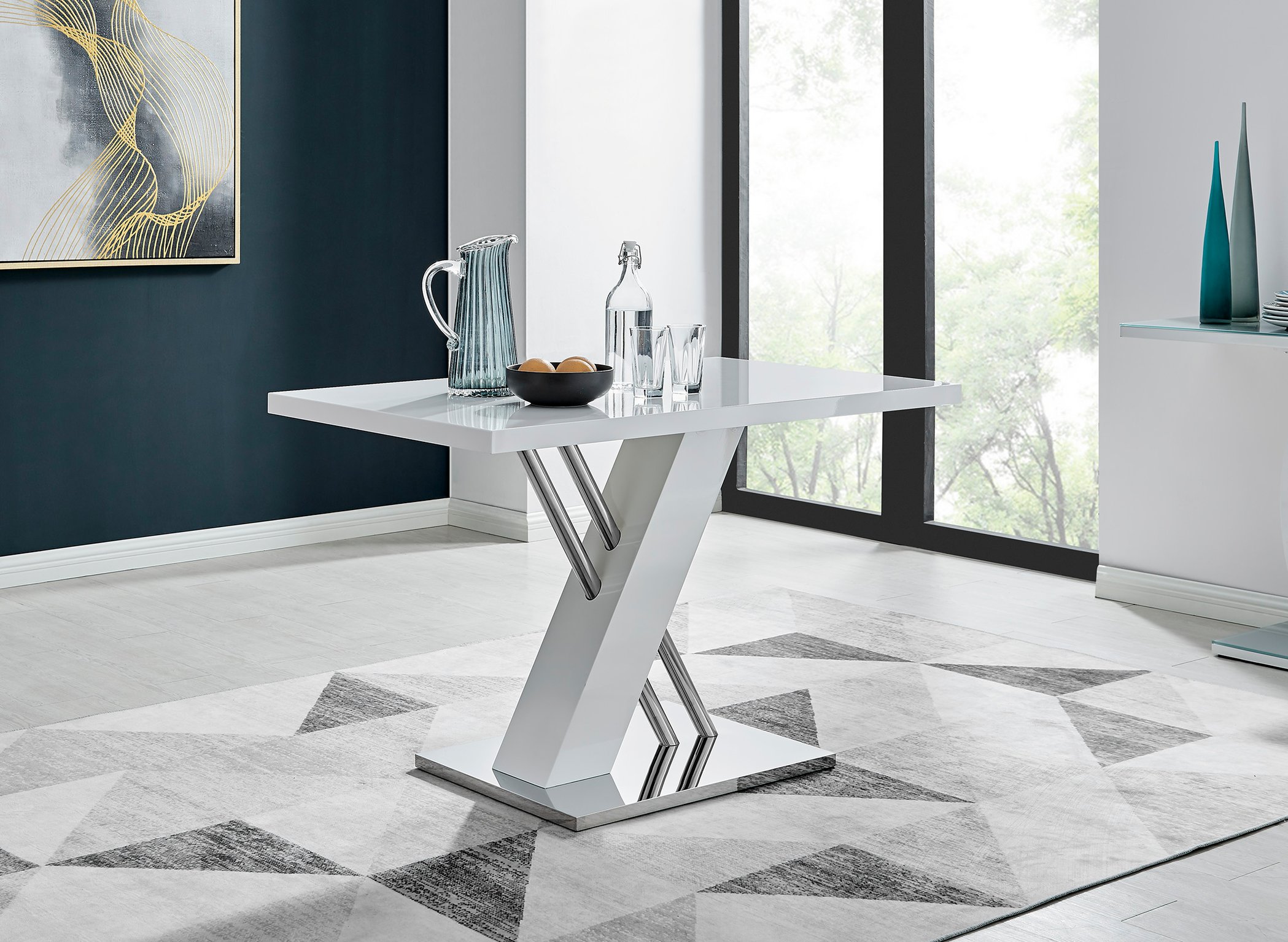 SORRENTO White High Gloss Chrome Dining Table & 4 Faux Leather Lorenzo Chairs - Picture 28 of 61