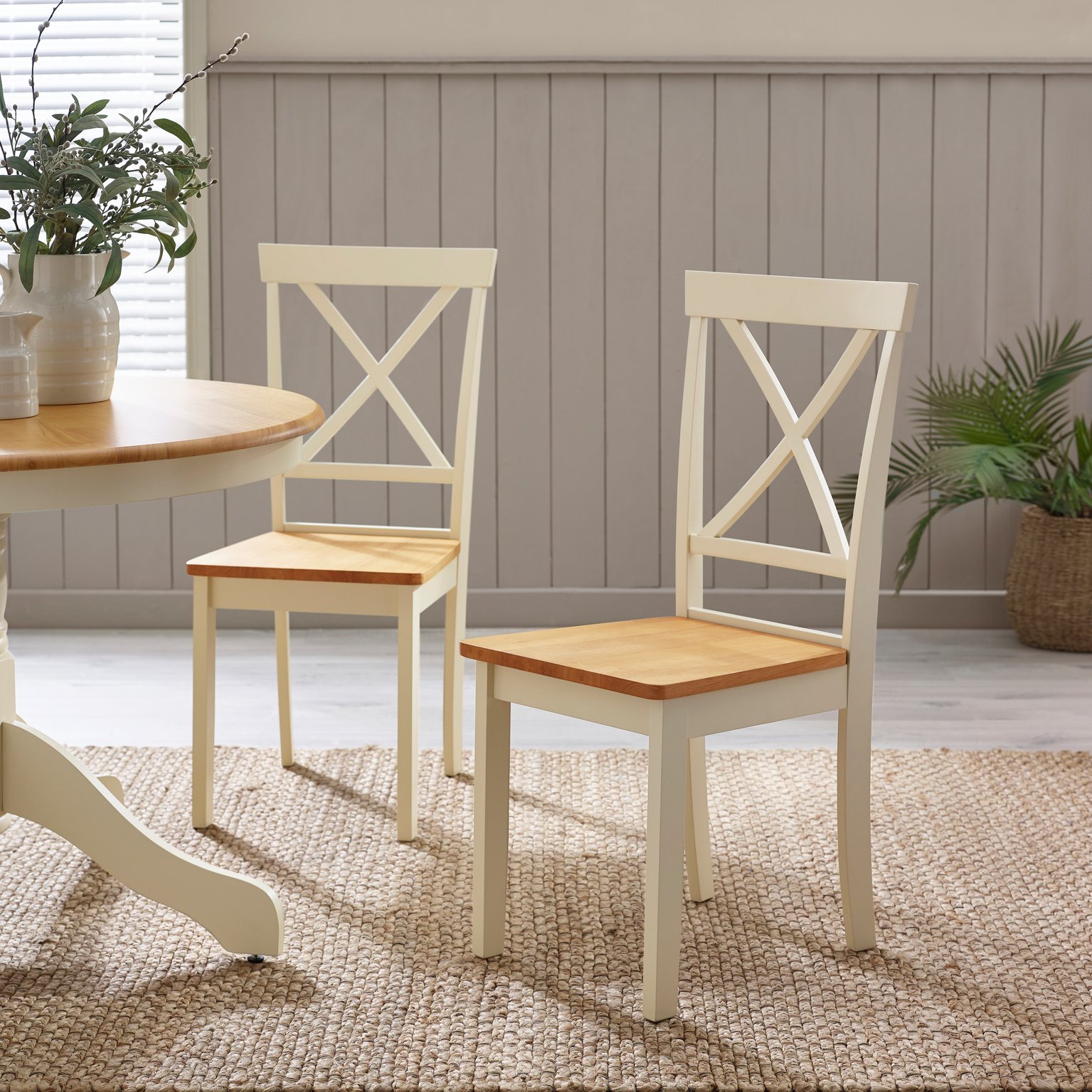 Bude 106cm Round Wooden Dining Table & 4 Millford Chairs Farmhouse - Picture 21 of 38