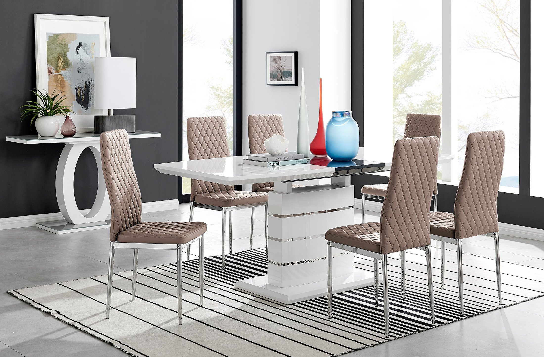RENATO White Gloss Chrome Extending Dining Table &6/8 Faux Leather Dining Chairs - Picture 224 of 601