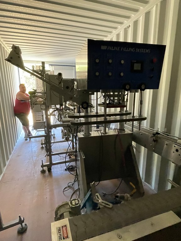 Inline Filling Systems Spindle Capper with Feeder and Incline Conveyor
