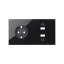 Front kit for 2 elements with 1 German socket outlet, 1 2xUSB charger with smartcharge gloss black Simon 100