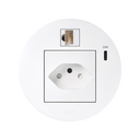 Kit Flash 90 formado por base eléctrica modular suiza, cargador USB tipo C de 20W, conector RJ45 categoría 6 UTP hembra-hembra con clipaje Keystone blanco Simon K45