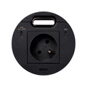 Kit Flash 90 composé du prise de courant modulaire franco-belge, chargeur USB type C de 100W (répartis entre 65W et 30W en simultané) et sortie de câblage noir Simon K45