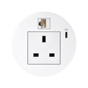 Kit Flash 90 formado por base eléctrica modular británica, cargador USB tipo C de 20W, conector RJ45 categoría 6 UTP hembra-hembra con clipaje Keystone blanco Simon K45